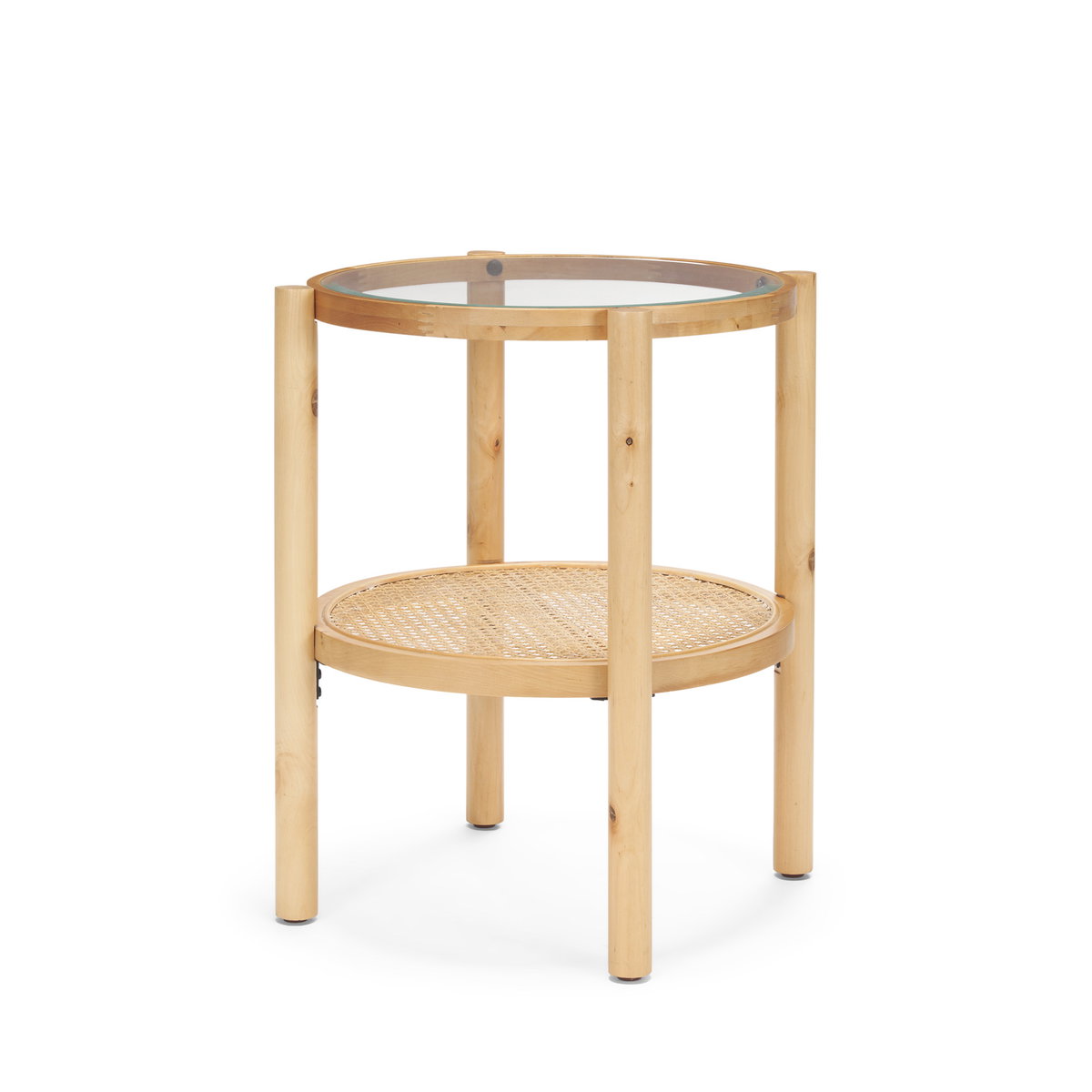Weslyn Solid Light Brown Wood and Glass Top with Cane Side Table, Side & End Table by Mercana, 21.5" length x 21.5" width x 24" height View 1