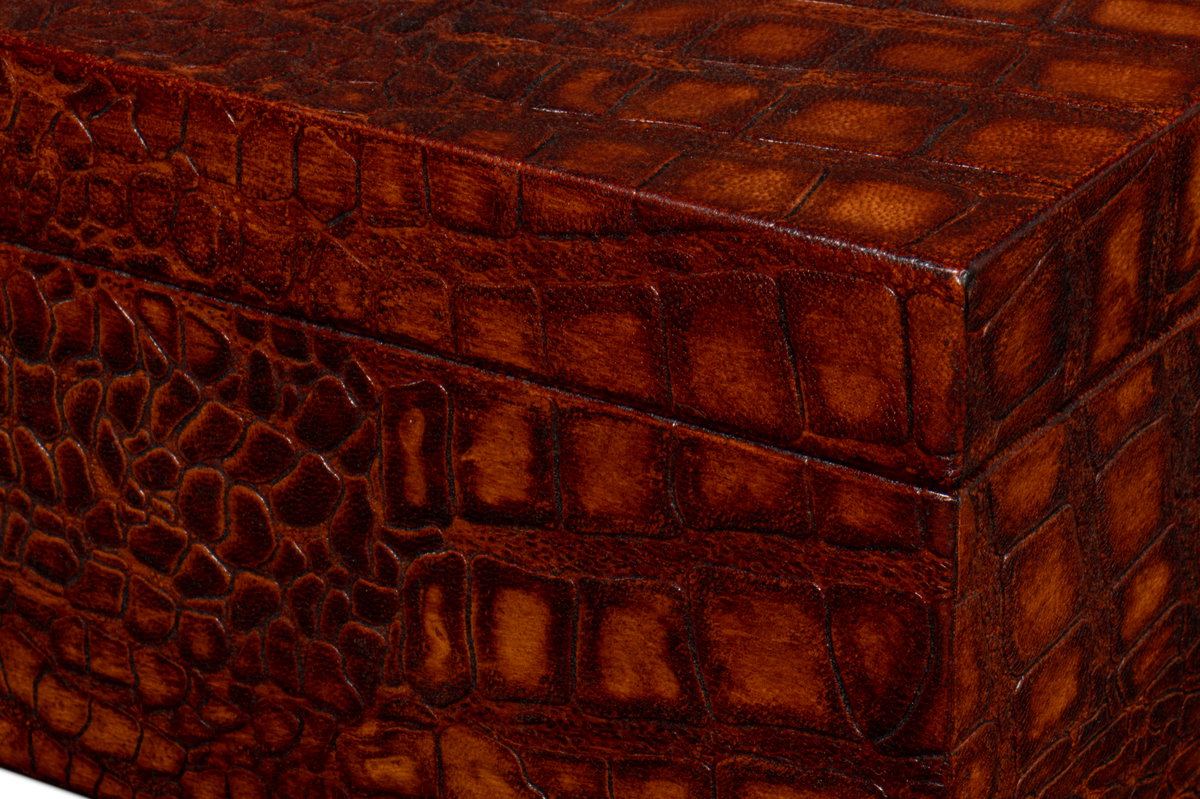 Norton Leather Tray  Croco Leather  Tan, by Sarreid, 1'6" length x 2' width x 2" height View 12