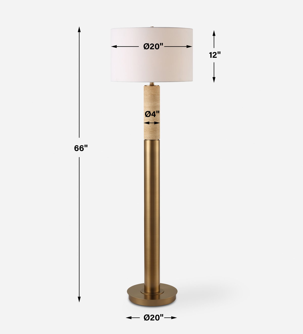 Knox Travertine Floor Lamp, by Uttermost, 1'8" width x 5'6" height x 1'8" depth View 3