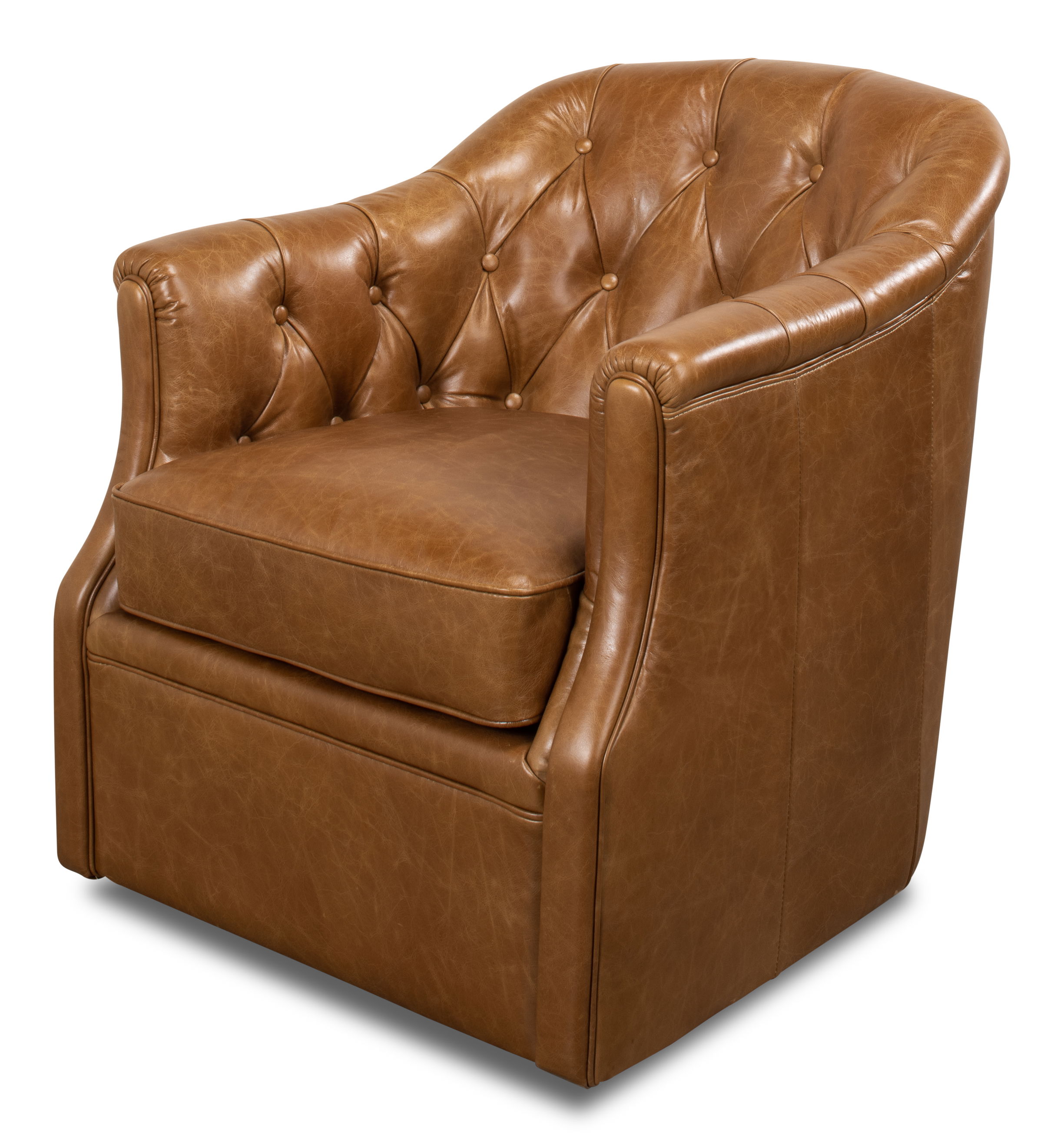 Coolidge Leather Swivel Chair, Cuba Brn, Seating by Sarreid, 30" length x 28" width x 31" height View 1