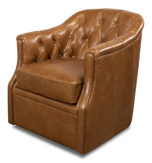 Coolidge Leather Swivel Chair, Cuba Brn