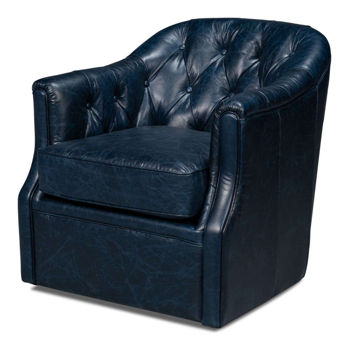 Coolidge Leather Swivel Chair  Blue, by Sarreid, 2'4" length x 2'6" width x 2'7" height View 1