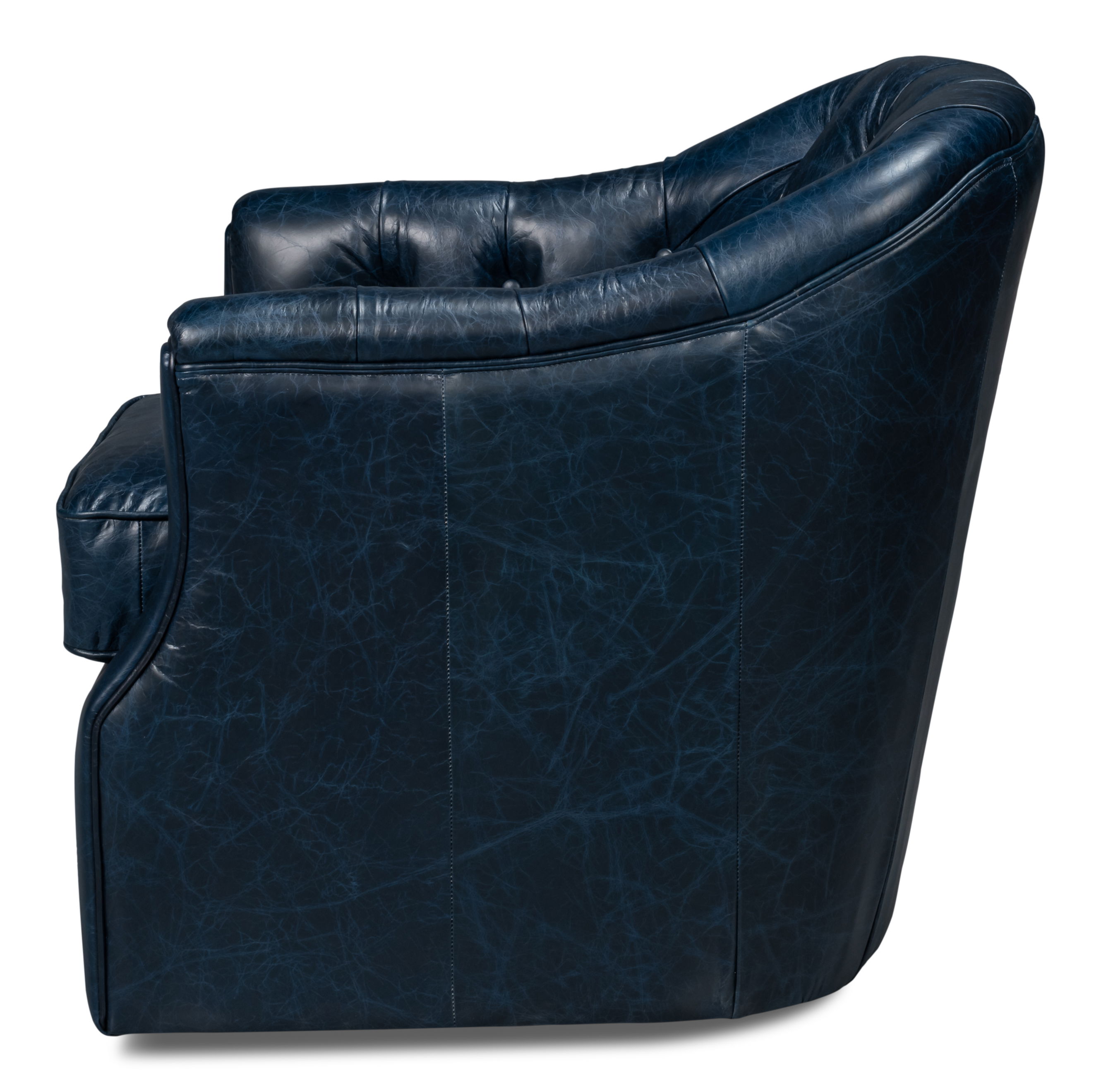 Coolidge Leather Swivel Chair, Blue, Seating by Sarreid, 30" length x 28" width x 31" height View 9