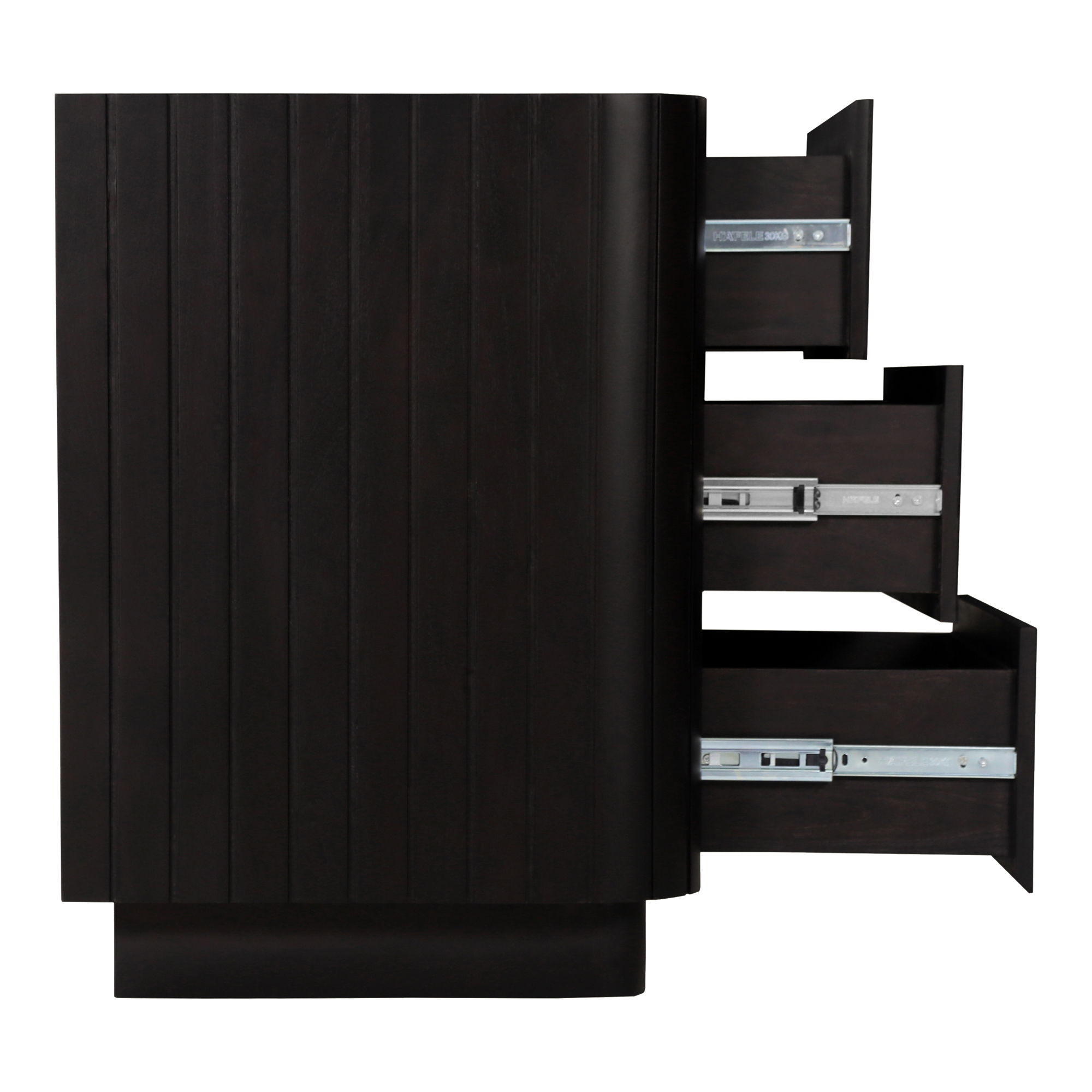 Povera 3 Drawer Nightstand Black, Dresser by Moe's Home, 28" width x 28" height x 20" depth View 6