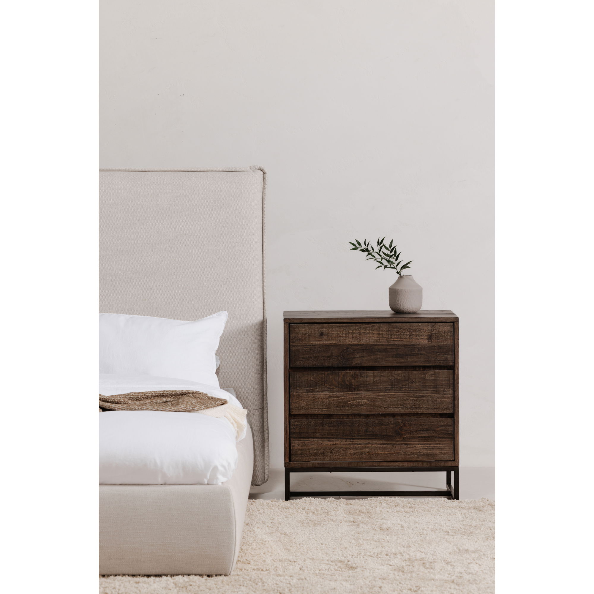 Elena 3 Drawer Nightstand Brown, Dresser by Moe's Home, 28" width x 30" height x 18" depth View 8