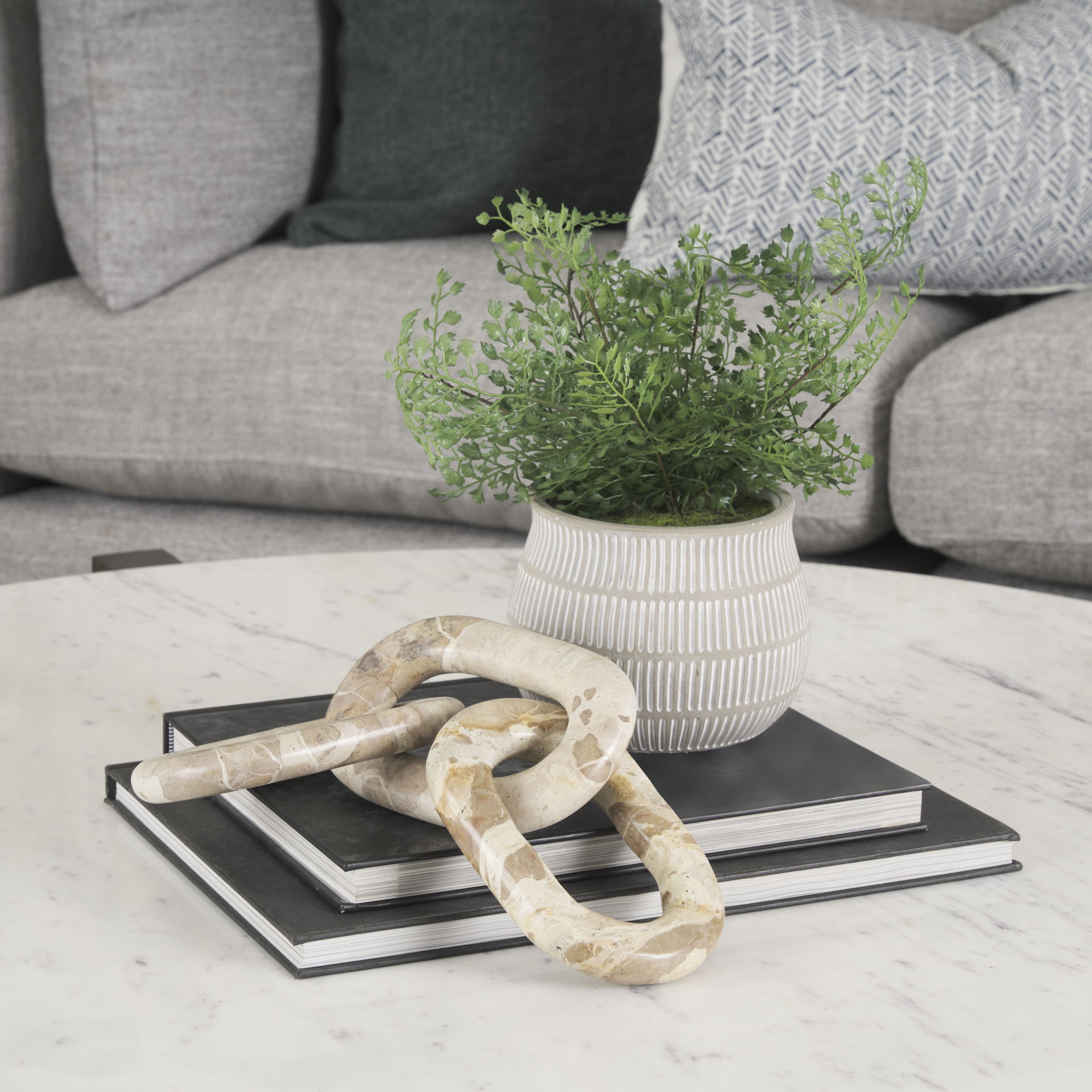 Reinir Beige Marble Chain Link Decorative Object, by Mercana, 13.25" length x 4.25" width x 1.06" height View 5