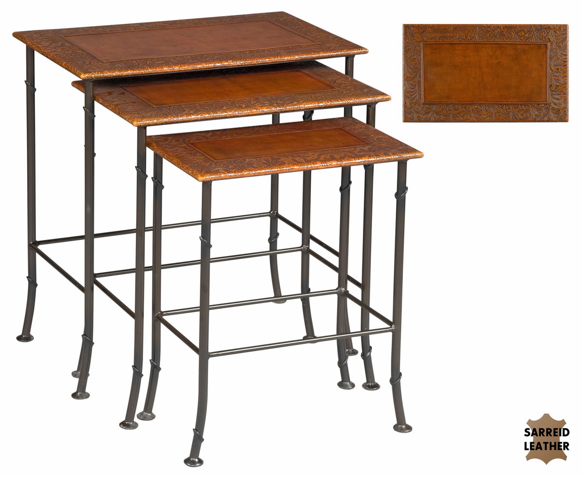 Kew Gardens Leather Nesting Tables, by Sarreid, 1'2" length x 1'11" width x 2'1" height View 1