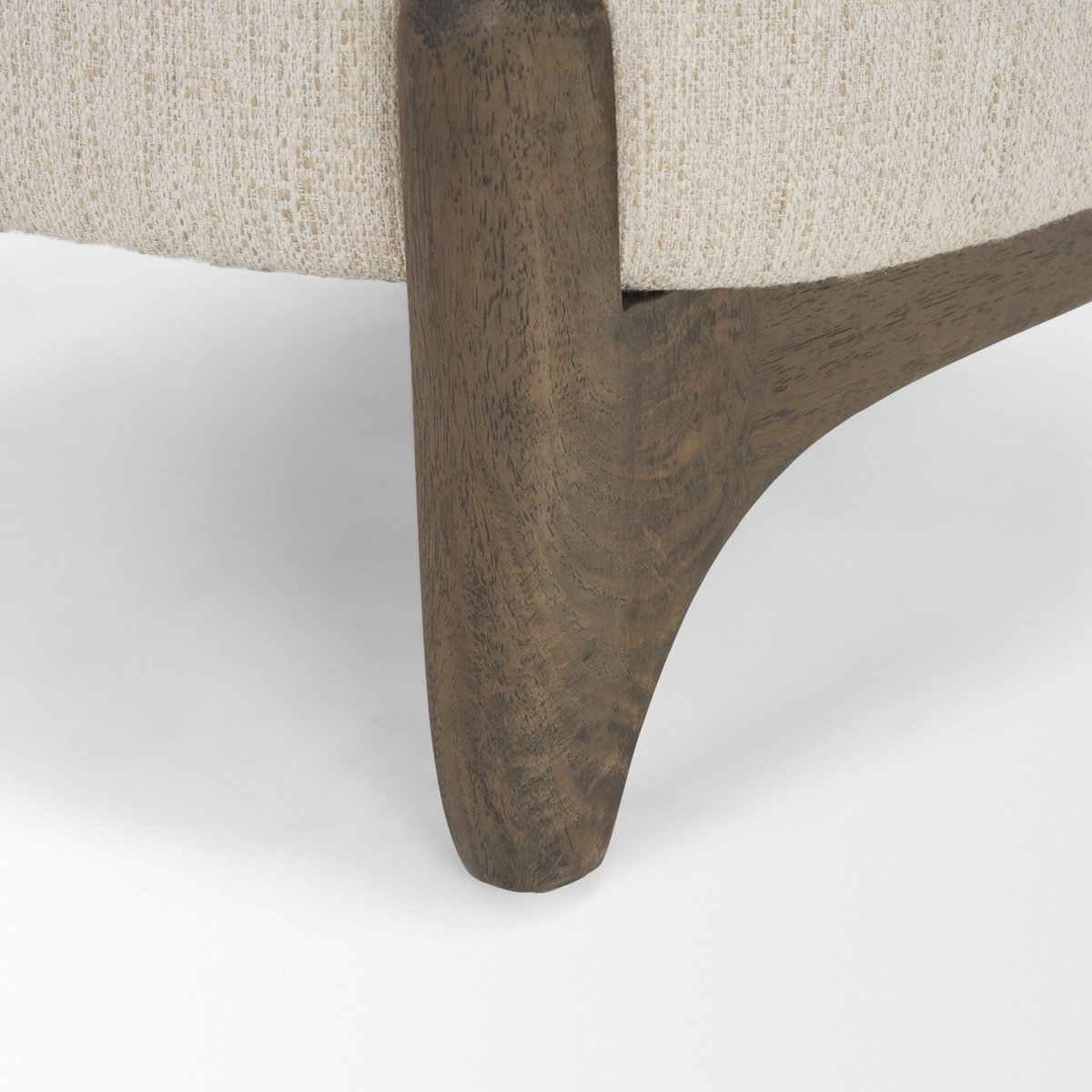 Vyra Dark Brown Wood with Cream Fabric Accent Chair, by Mercana, 26.97" length x 29.13" width x 27.55" height View 12