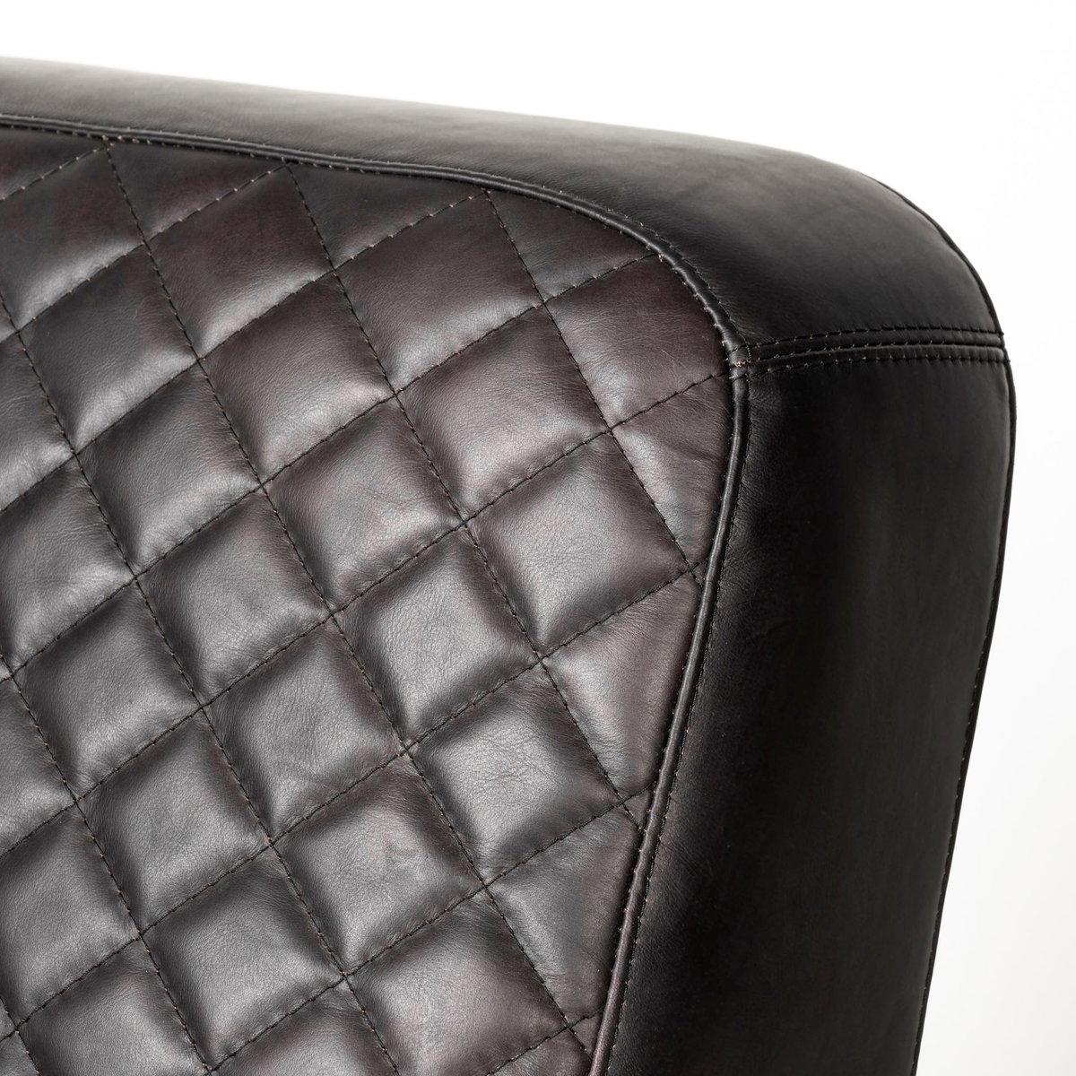 Horace I Black Leather Diamond Pattern with Gold Iron Frame Accent Chair, by Mercana, 26" length x 35.5" width x 31.25" height View 10