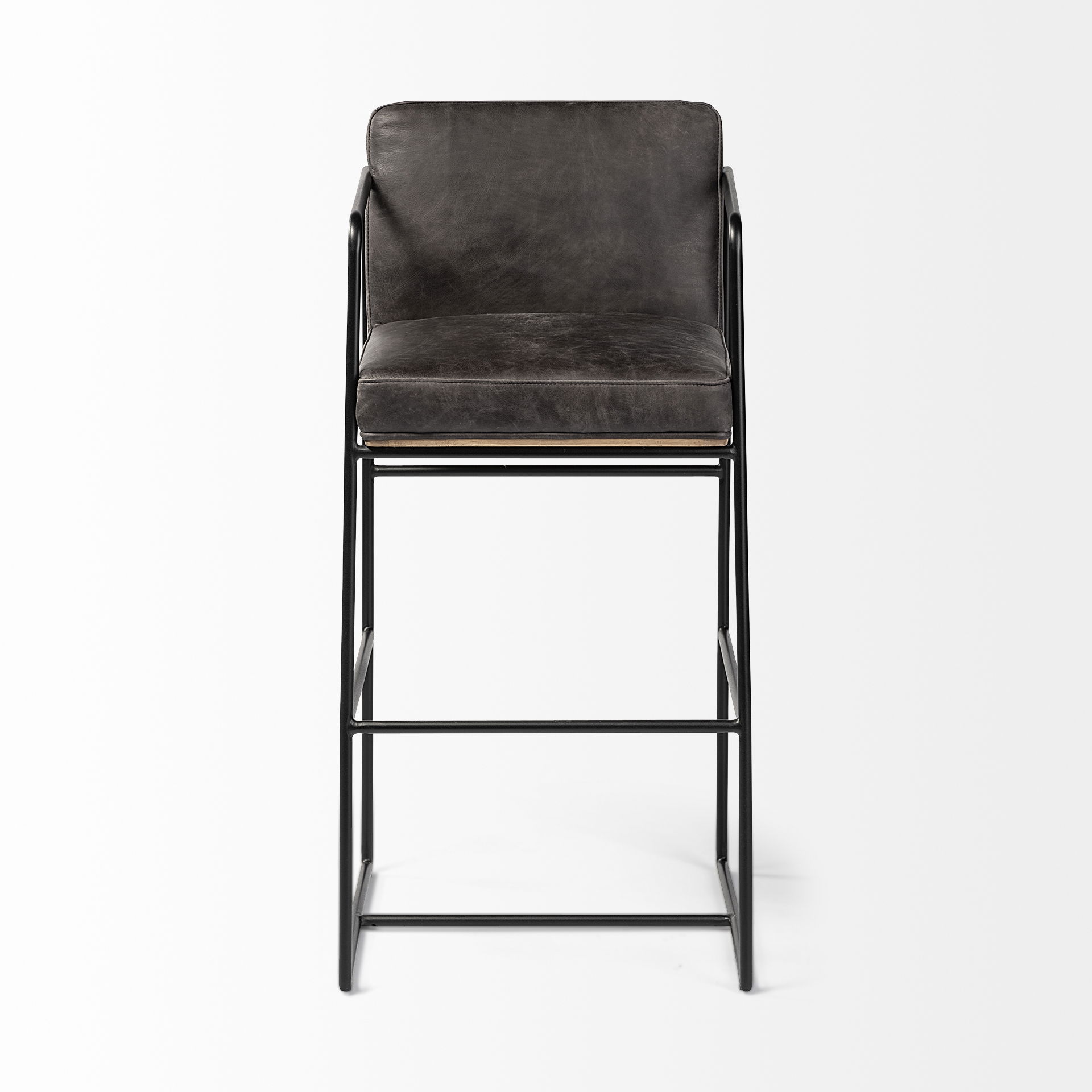Stamford 40' Total Height Black Leather Seat with Wood Back, Metal Frame Bar Stool, Counter & Bar Stool by Mercana, 18.25" length x 22.5" width x 40" height View 4
