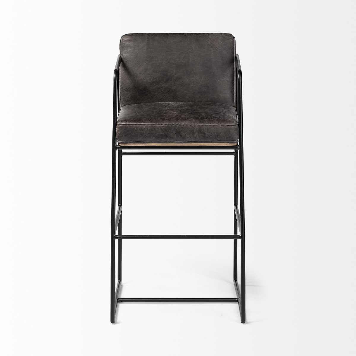 Stamford 40' Total Height Black Leather Seat with Wood Back, Metal Frame Bar Stool, Counter & Bar Stool by Mercana, 18.25" length x 22.5" width x 40" height View 4