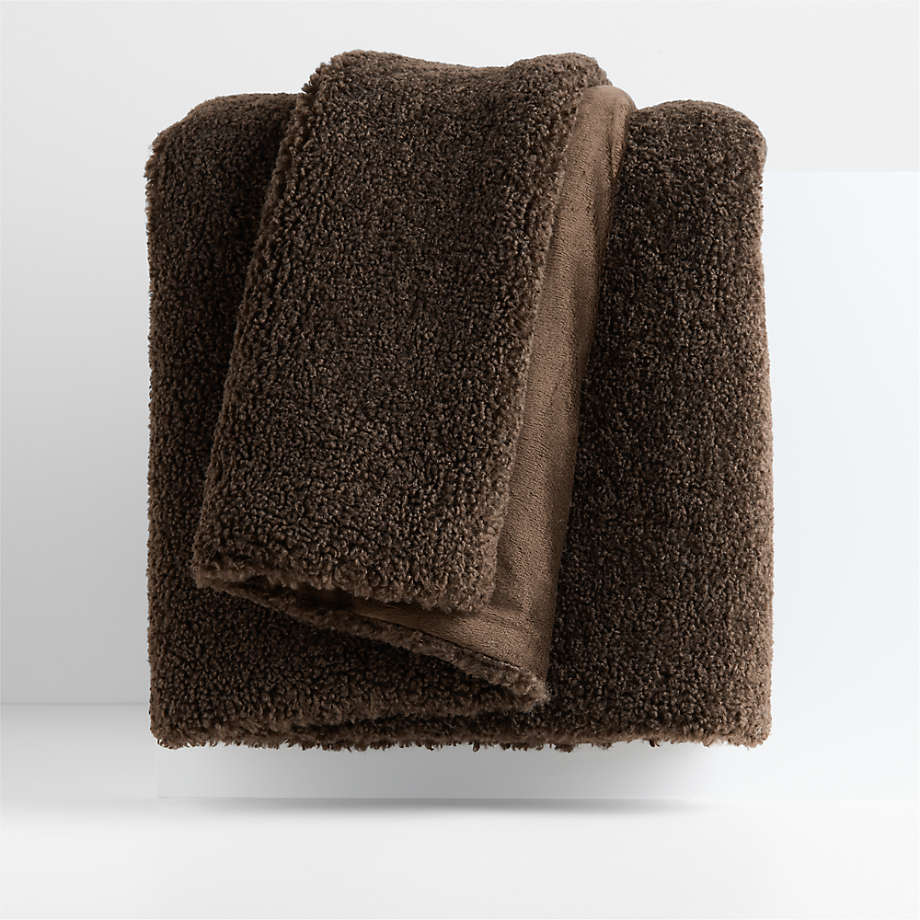 Online Designer Living Room Faux Shearling 70"x55" Deep Brown Throw Blanket