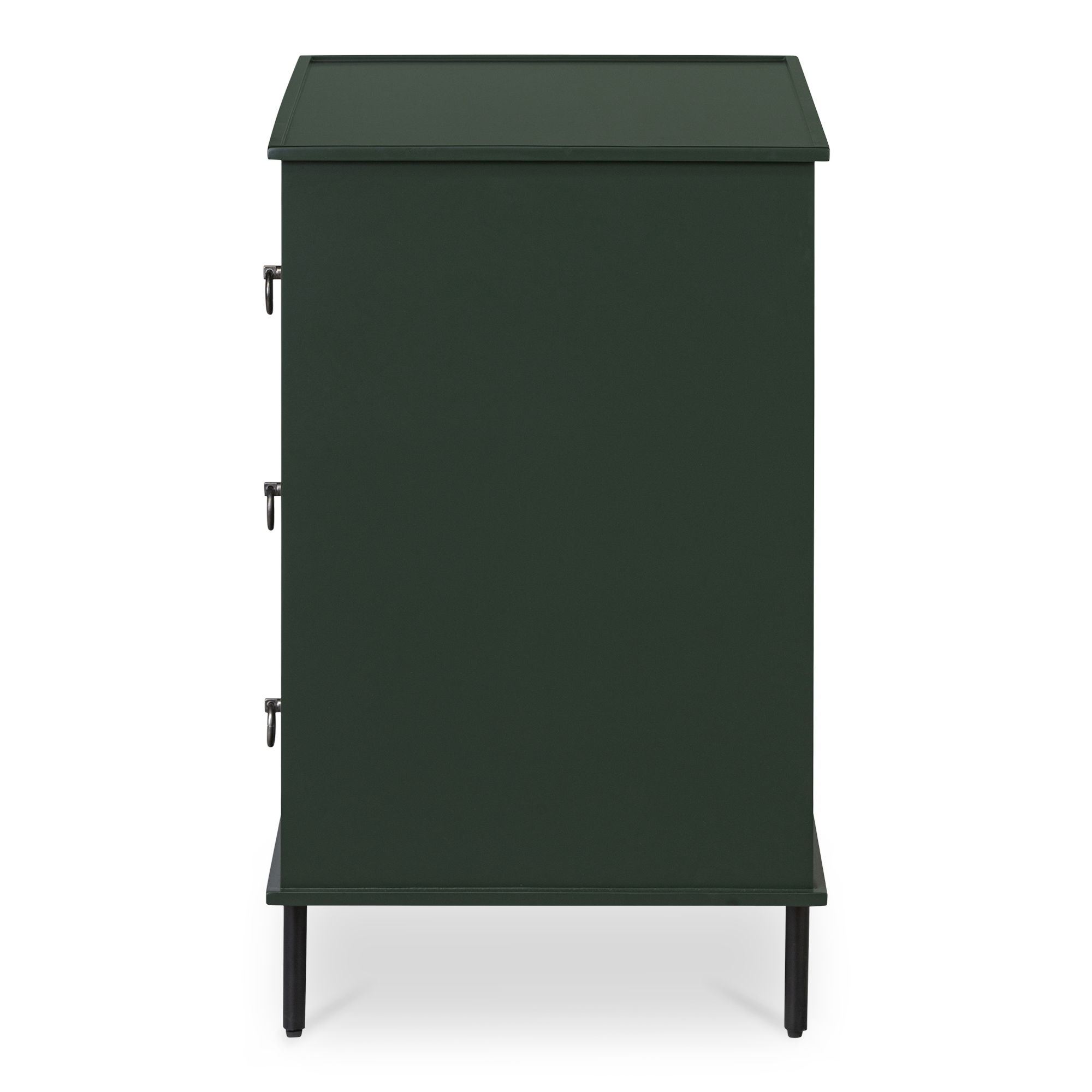 Reagan 3 Drawer Nightstand Deep Green, by Moe's Home, 31" width x 30.25" height x 18.5" depth View 3
