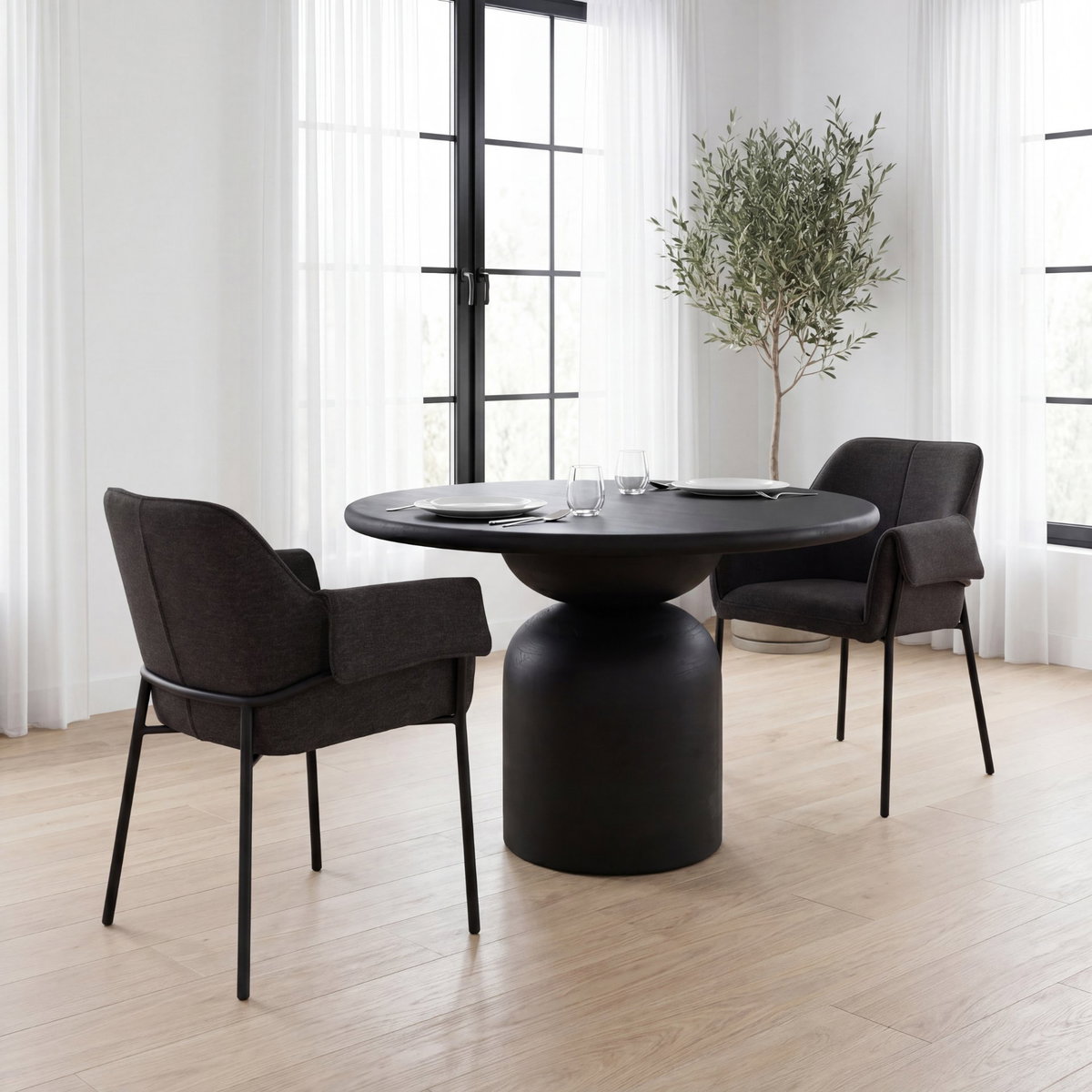 Brently Curved Back Dining Arm Chair | Gray Fabric with Metal, Dining Chair by Mercana, 24.5" length x 29.5" width x 32.5" height View 4
