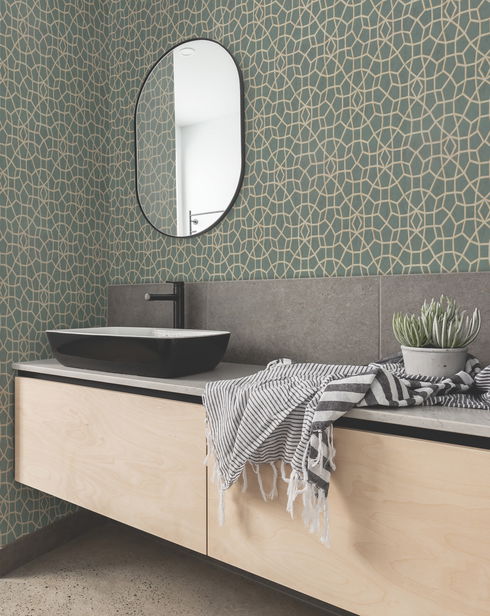 Sculptural Web Dark Green & Gold Wallpaper