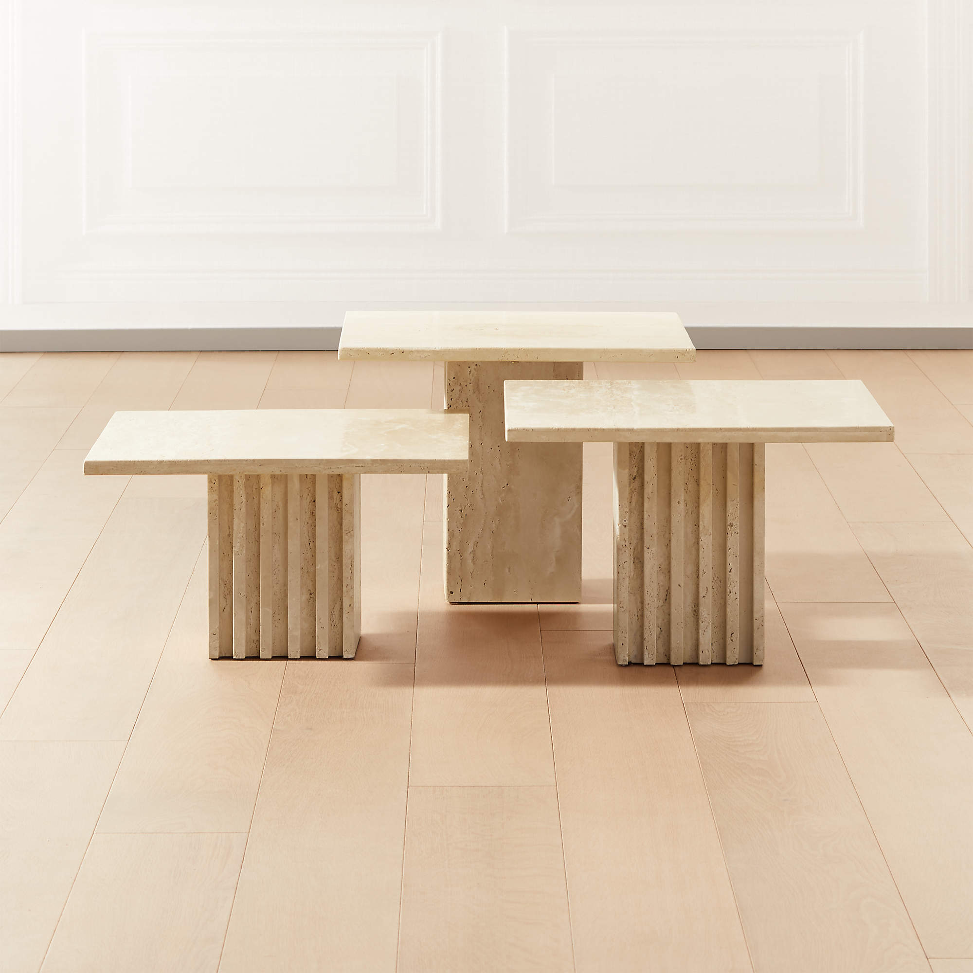 Online Designer Living Room Carve 3-Piece Travertine Cocktail Table Set
