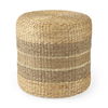 Maya  Light Brown with Medium Brown Stripes Seagrass Round Pouf, Ottoman by Mercana, 17.72" length x 17.72" width x 17.72" height thumbnail 1