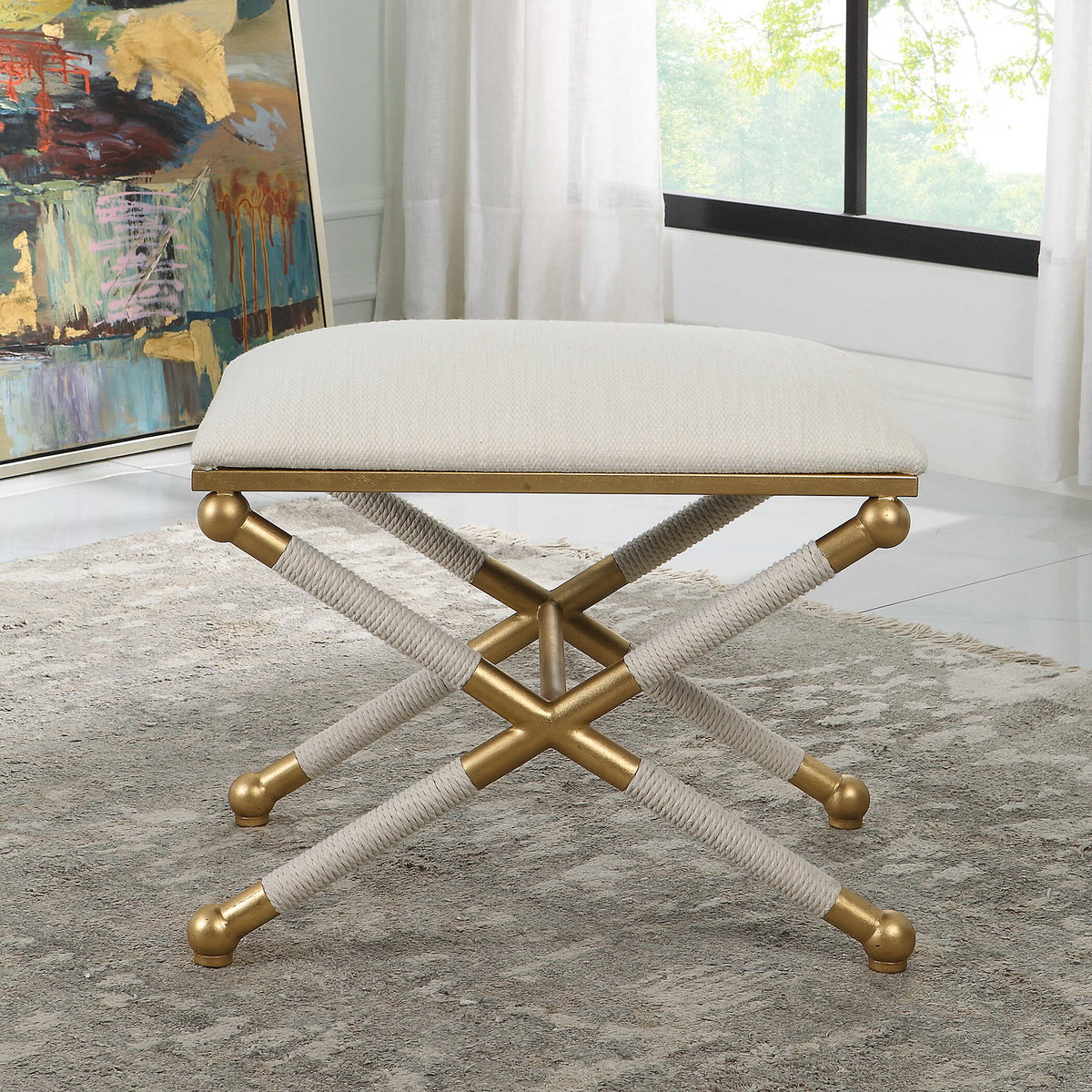 Socialite White Small Bench, Benche by Uttermost, 24" width x 20.25" height x 17" depth View 4