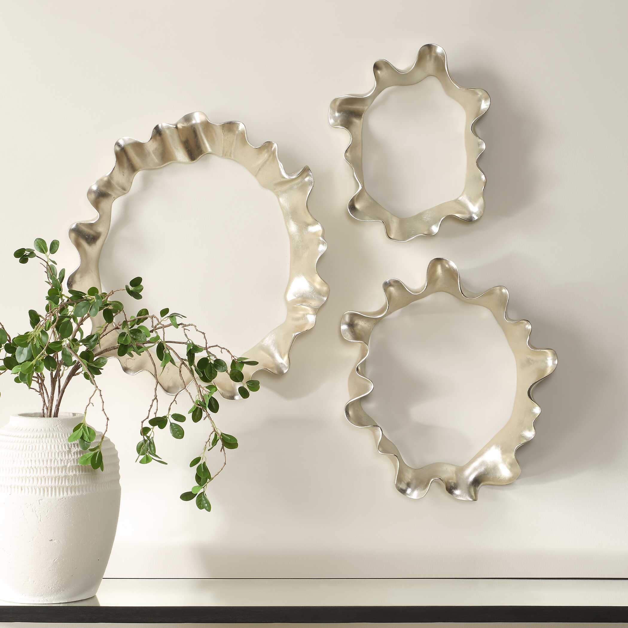 Ripple Effect Silver Wall Art Set/3, Sculptural Wall Art by Uttermost, 17" width x 19" height x 3.25" depth View 3