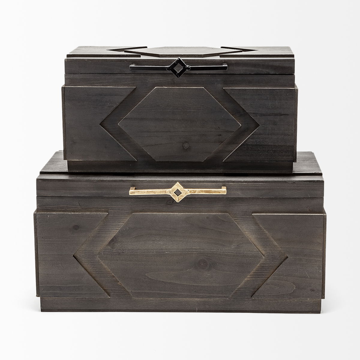 Cassia Set of 2 Brown Wooden Boxes, by Mercana, 11" length x 20" width x 9.87" height View 3