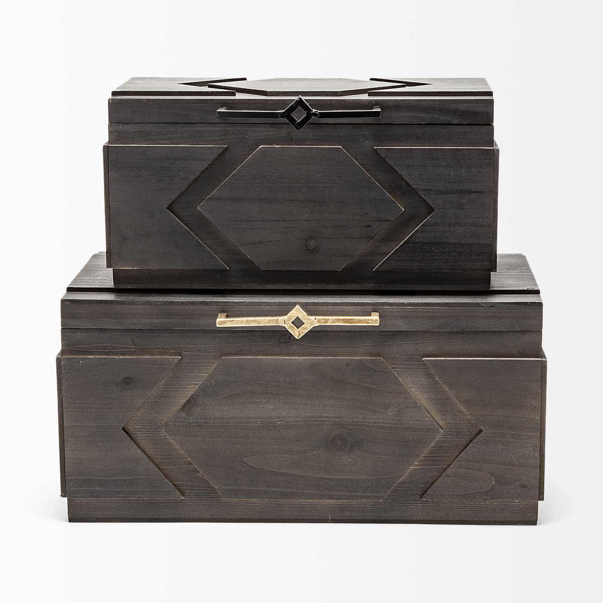 Cassia Set of 2 Brown Wooden Boxes, by Mercana, 11" length x 20" width x 9.87" height View 3