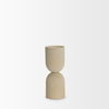 Qamra Short Beige Textured Metal Pillar Candle Holder, Candles & Candle Holder by Mercana, 3.5" length x 3.5" width x 9.25" height thumbnail 5
