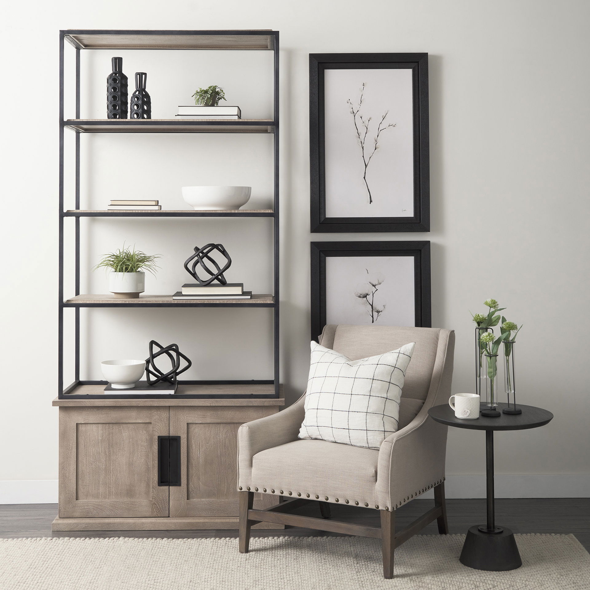 Braxton II Light Brown Wood and Iron Three Shelf Shelving Unit 41.5L x 18.5W x 9 large image 