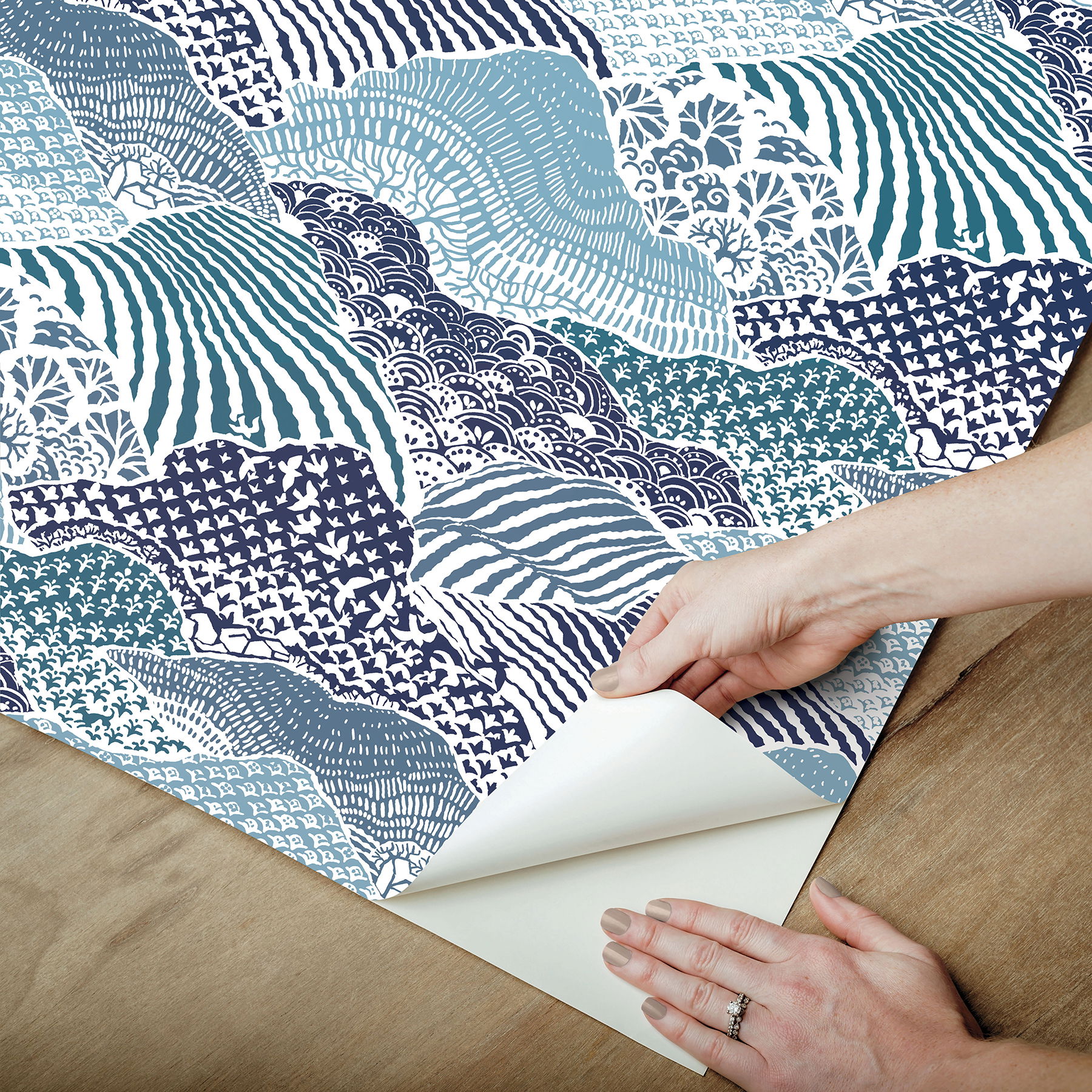 Shangri-La Navy Blue Peel & Stick Wallpaper large image 