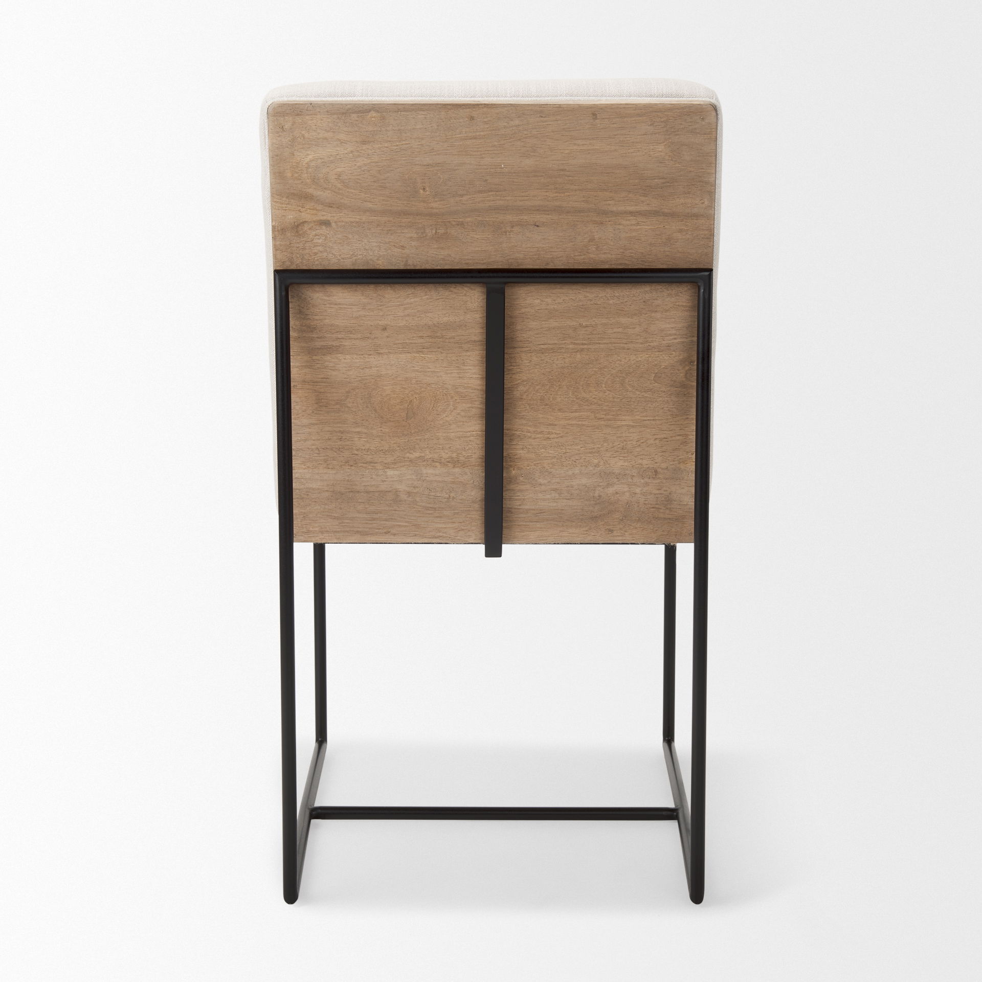 Stamford Beige Upholstered Seat with Wood Back, Black Metal Frame Dining Chair, by Mercana, 19" length x 25" width x 35.25" height View 5