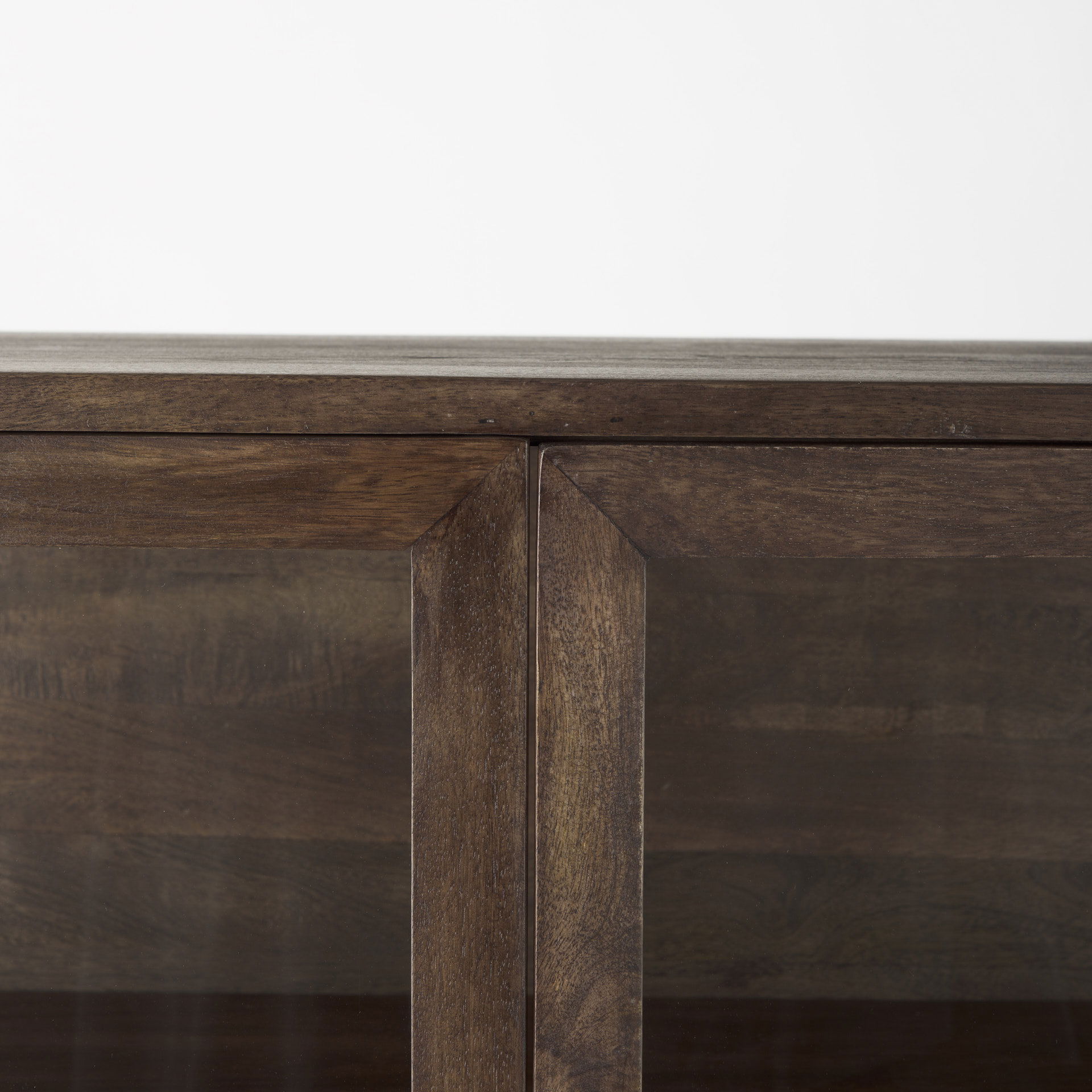 Arelius 36L x 18W x 63H Medium Brown Wood with Black Metal Base Display Cabinet large image 