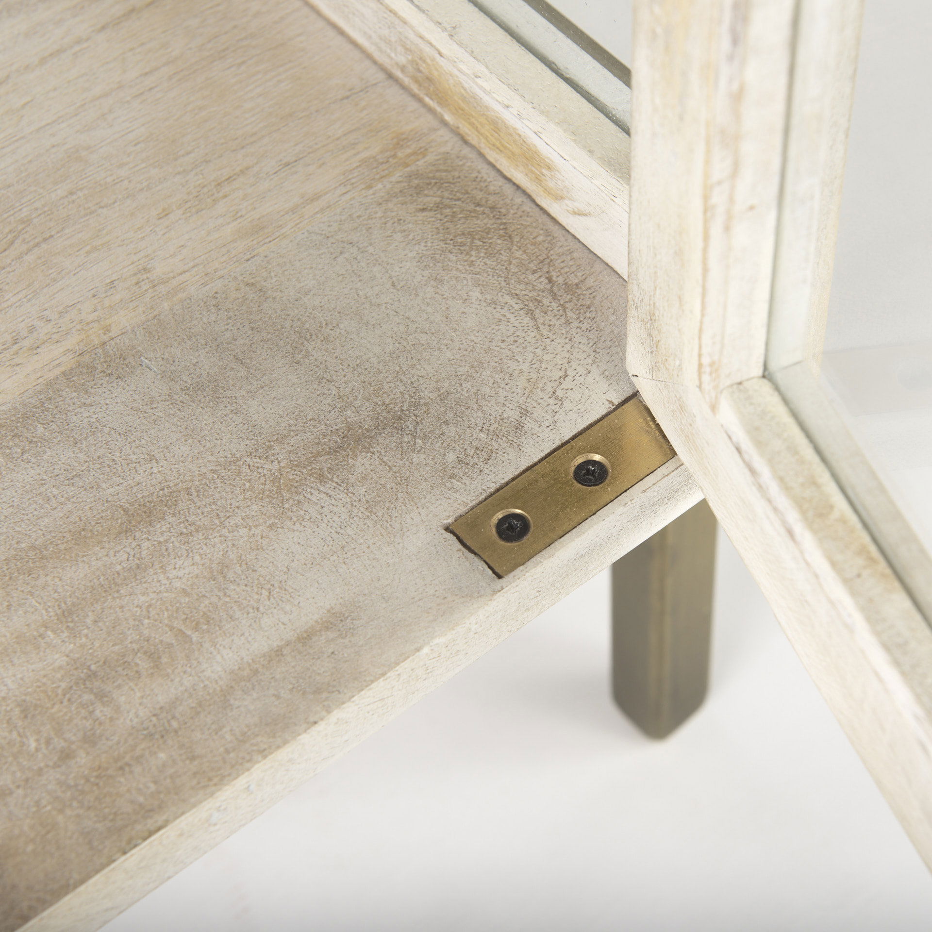 Arelius 20L x 18W x 26H White Wood with Gold Metal Frame End/Side Table, Side & End Table by Mercana, 22" length x 22" width x 23" height View 9