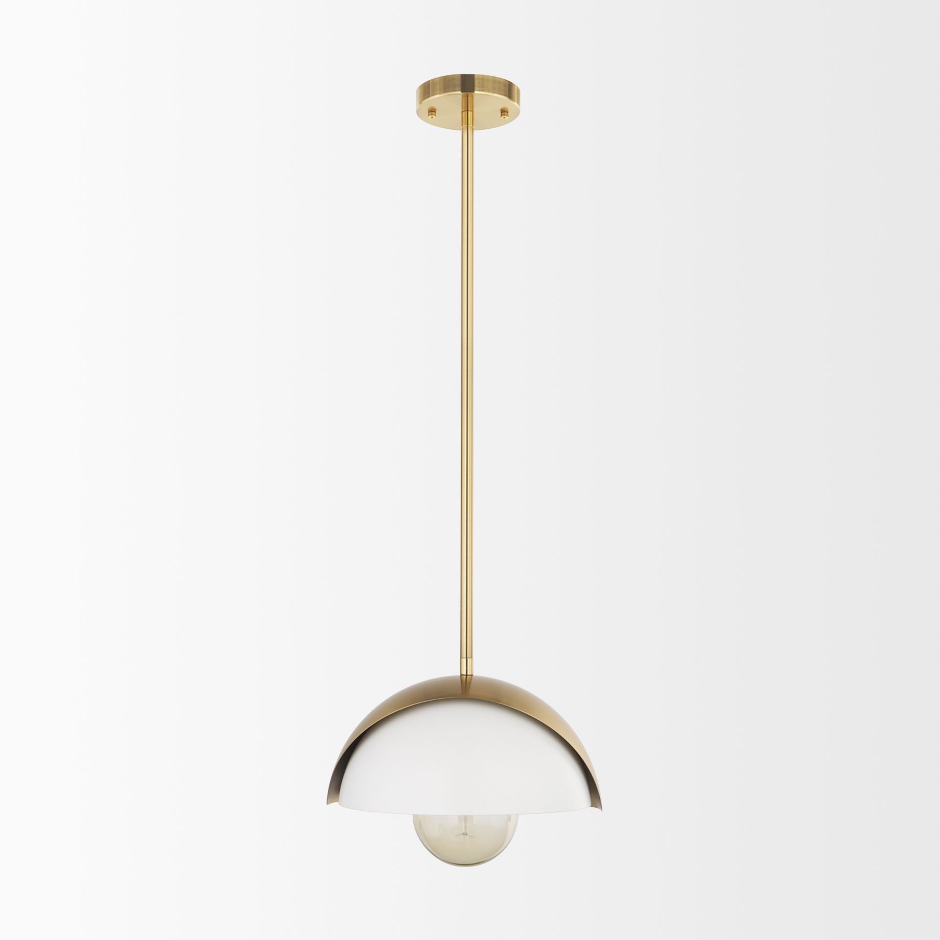 Cybill Brushed Brass with White Metal Shade 1-Light Wall Pendant, by Mercana, 12.6" length x 12.6" width x 53.94" height View 5