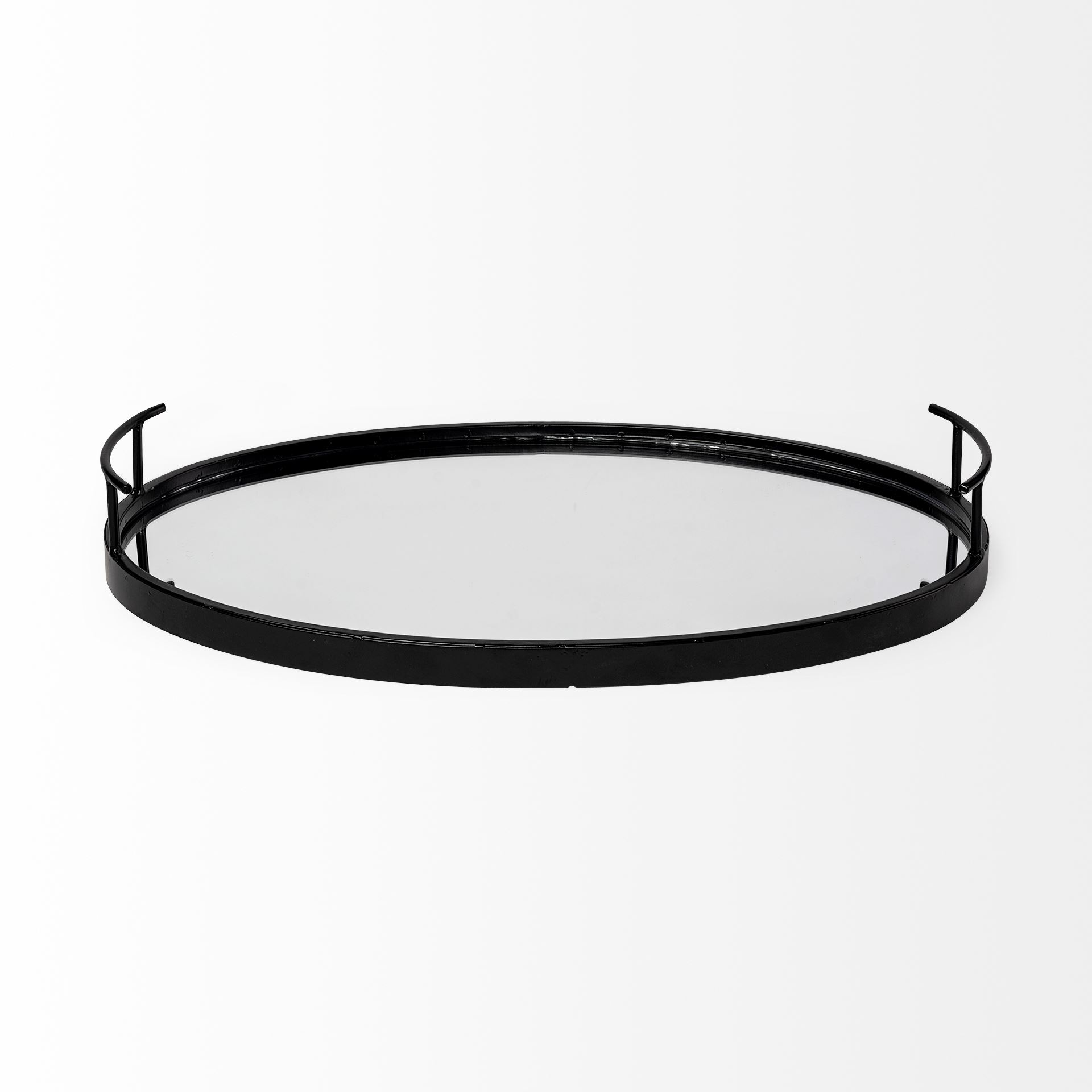 Ansel 20L x 14W Black Metal Mirrored Bottom Oval Serving Tray, Decorative Tray by Mercana, 20.08" length x 13.98" width x 2.87" height View 6