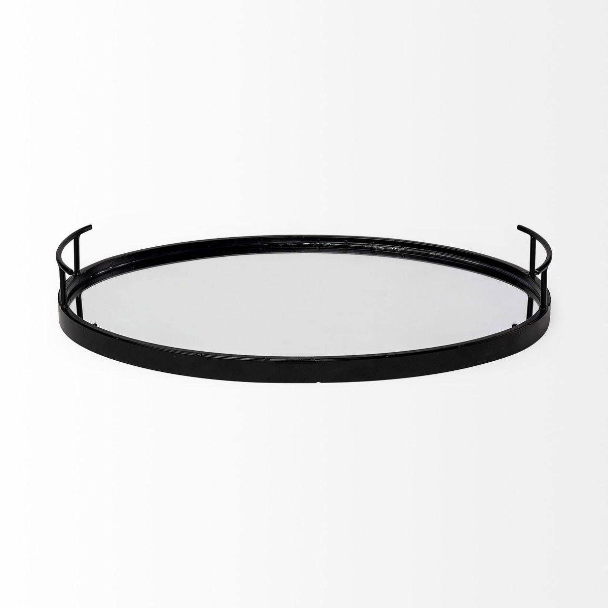 Ansel 20L x 14W Black Metal Mirrored Bottom Oval Serving Tray, Decorative Tray by Mercana, 20.08" length x 13.98" width x 2.87" height View 6