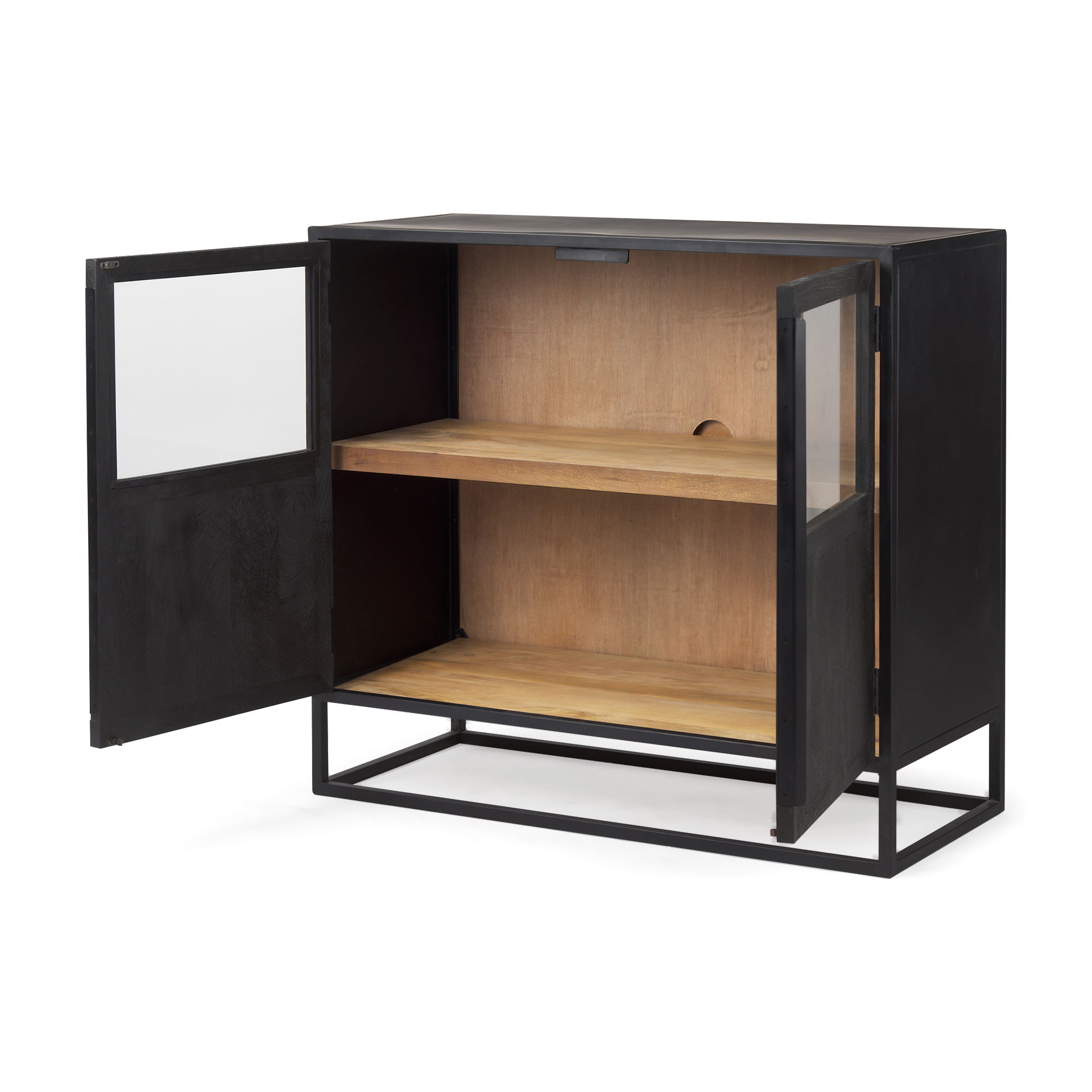 Sloan Black Wood with Black Metal Frame Accent Cabinet, Cabinets & Chest by Mercana, 40" length x 17.5" width x 36.25" height View 7