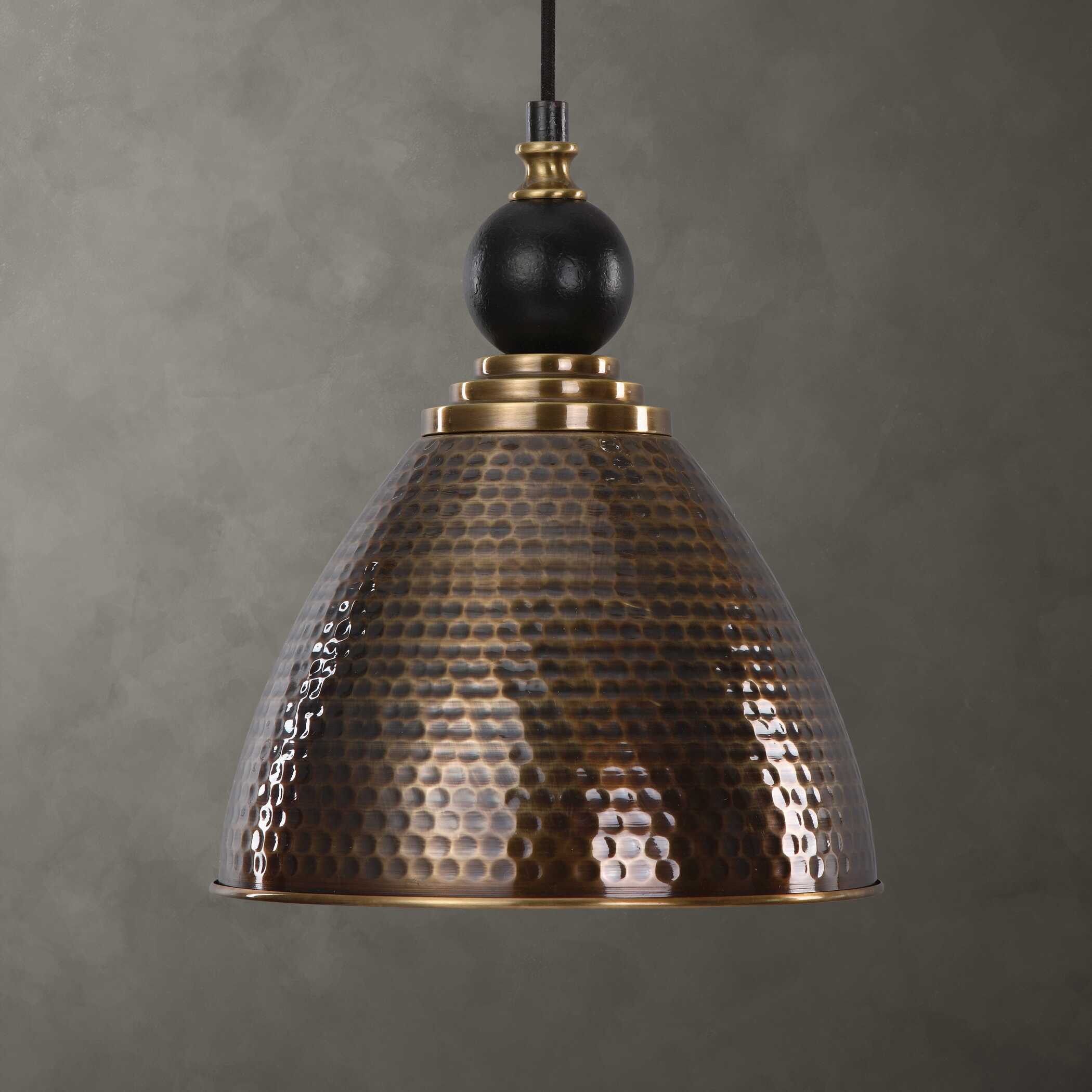 Adastra 1 Light Antique Brass Pendant, Ceiling Light by Uttermost, 14" height x 11.75" diameter View 2