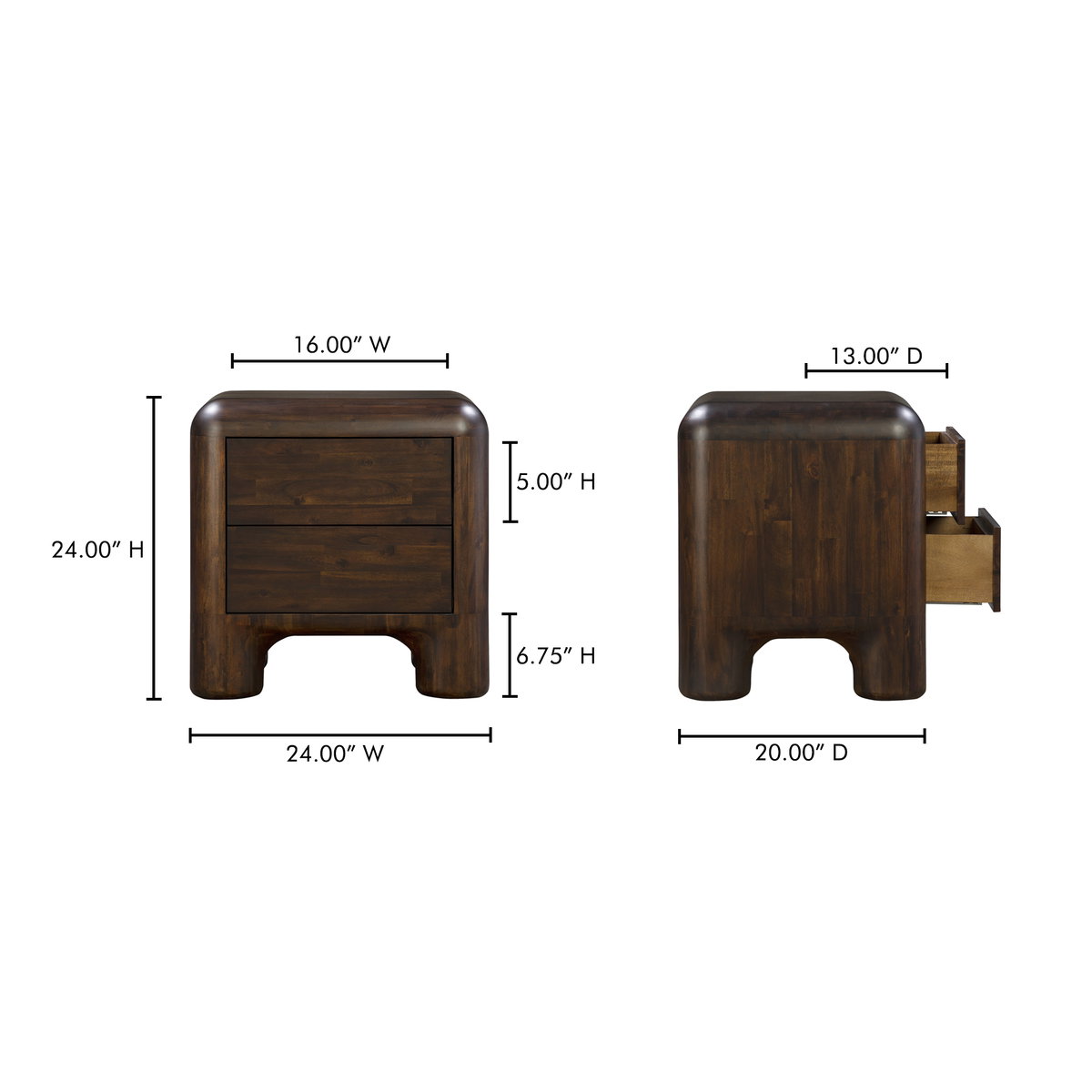 Rowan Nightstand Dark Brown, by Moe's Home, 24" width x 24" height x 20" depth View 13