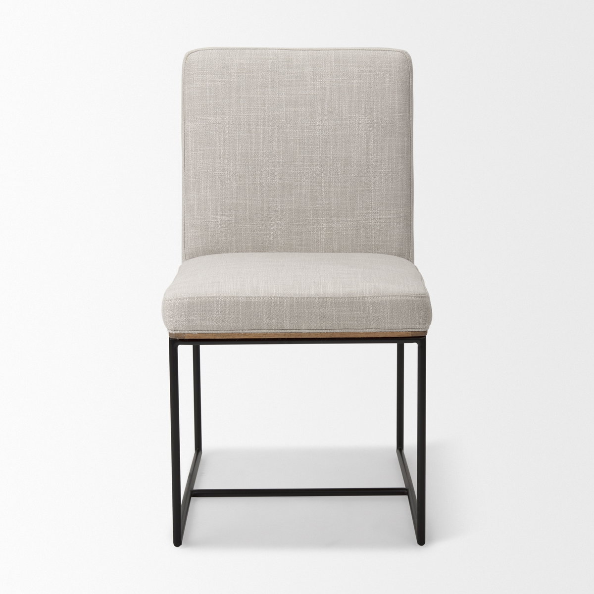 Stamford Beige Upholstered Seat with Wood Back, Black Metal Frame Dining Chair, by Mercana, 19" length x 25" width x 35.25" height View 3