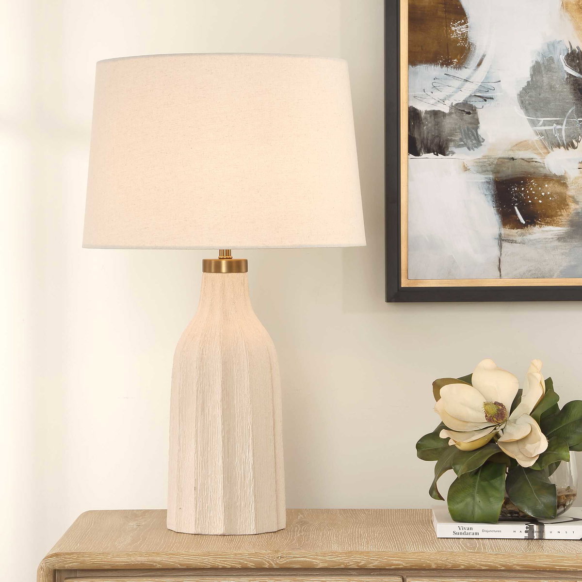 Maddox Textured Off White Table Lamp, by Uttermost, 17" width x 28.5" height x 17" depth View 2