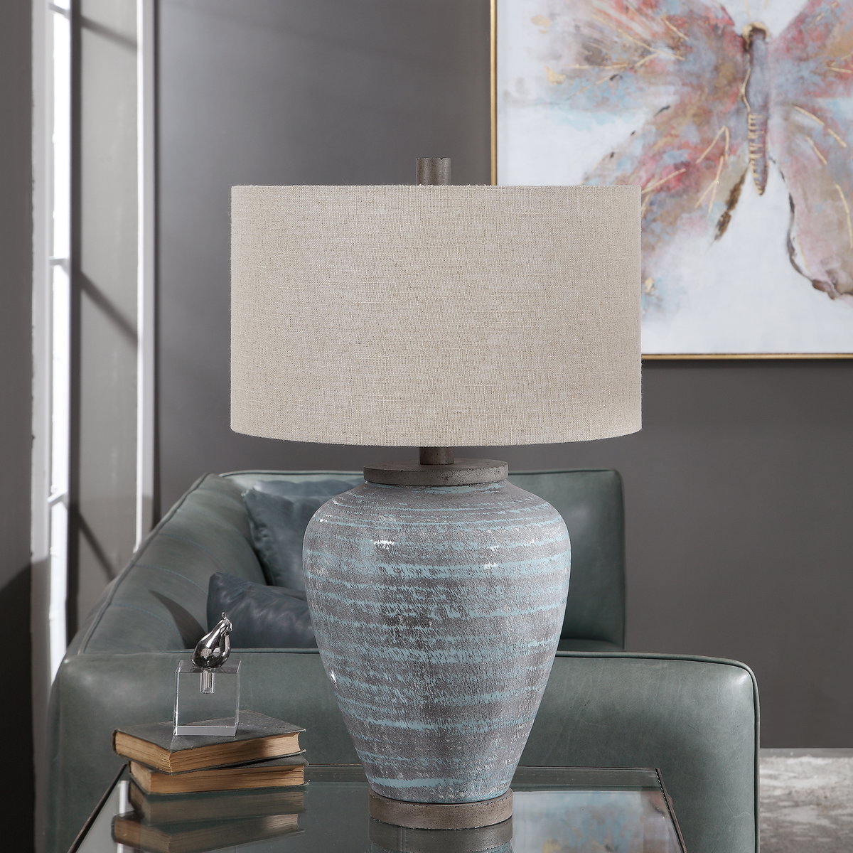 Pelia Light Aqua Table Lamp, by Uttermost, 1'5" width x 2'3.5" height x 1'5" depth View 10