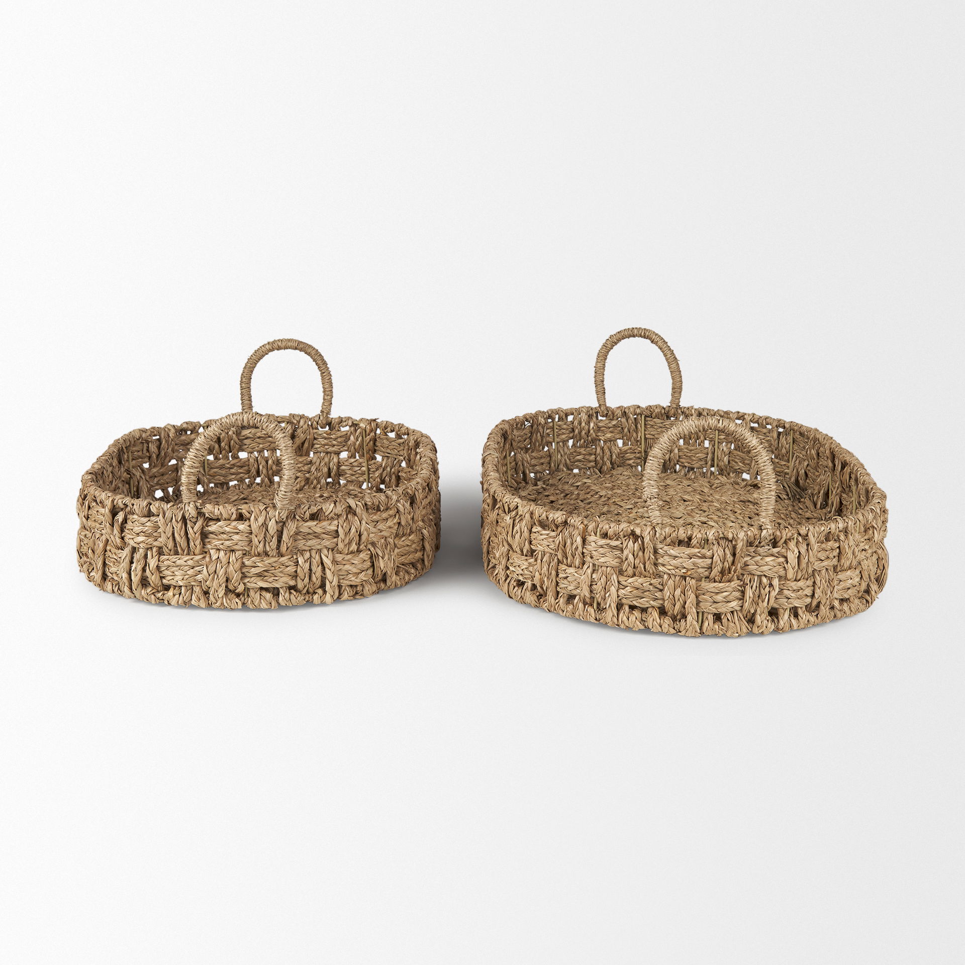 Haini Set of 2 Large Basketweave Seagrass Trays with Loop Handles large image 