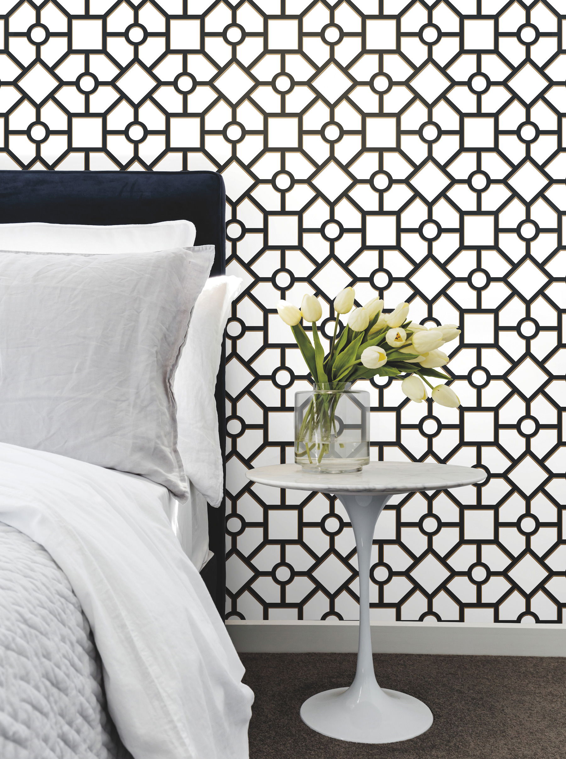 Hedgerow Trellis Black & Gold Peel & Stick Wallpaper large image 