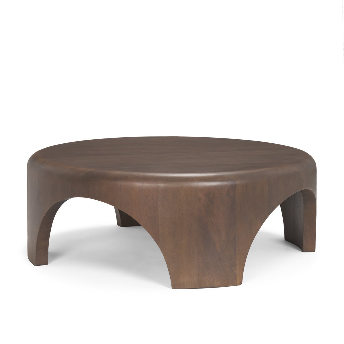 Shima Round Dark Brown Wood with Arched Legs Coffee Table, by Mercana, 45" length x 45" width x 16" height View 1