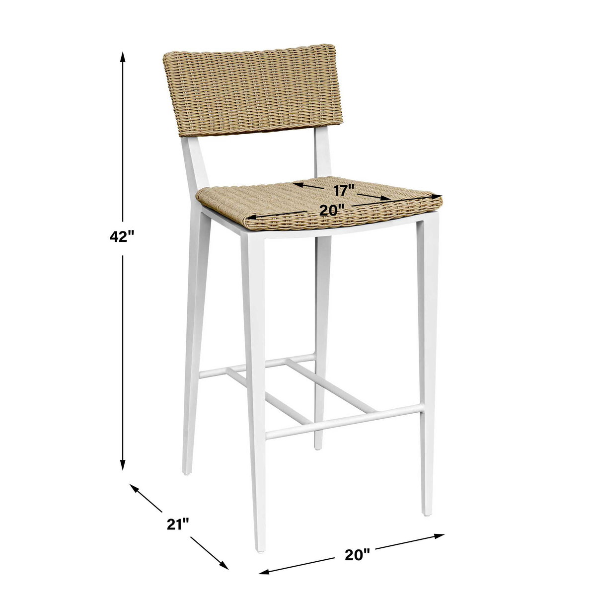 Calbas White Outdoor Bar Stool, Furniture by Uttermost, 19.75" width x 42.25" height x 22.6" depth View 3