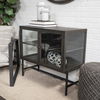 Arelius  36L x 18W Black-Brown Wood, Black Metal Base with 2 Glass Doors Accent Cabinet, Cabinets & Chest by Mercana, 36" length x 18" width x 32" height thumbnail 4