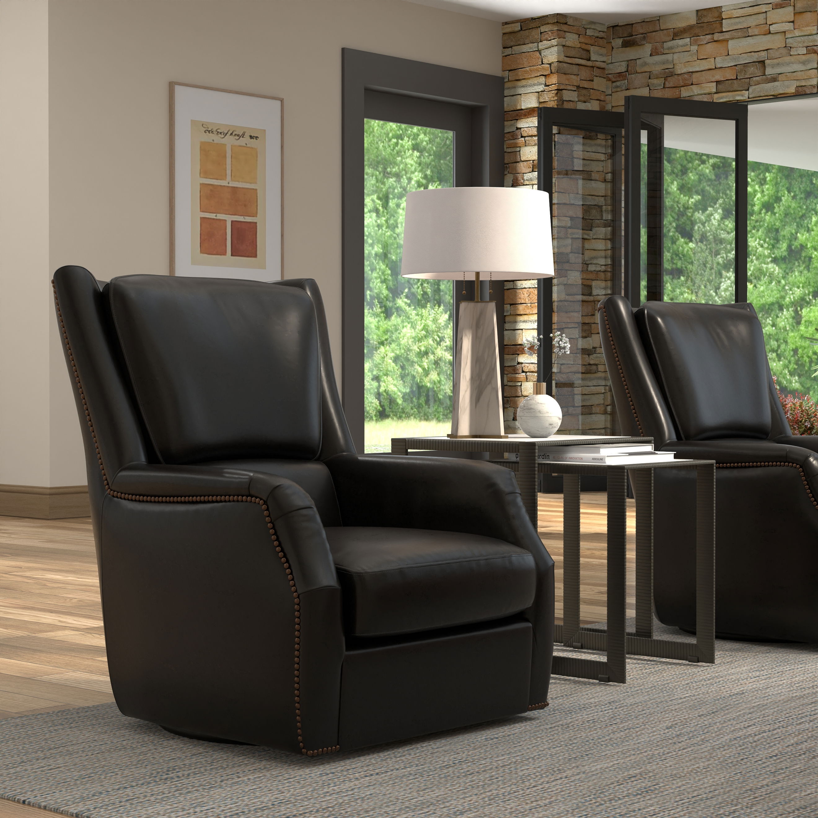 Baker Leather Swivel Chair, Onyx Black large image 