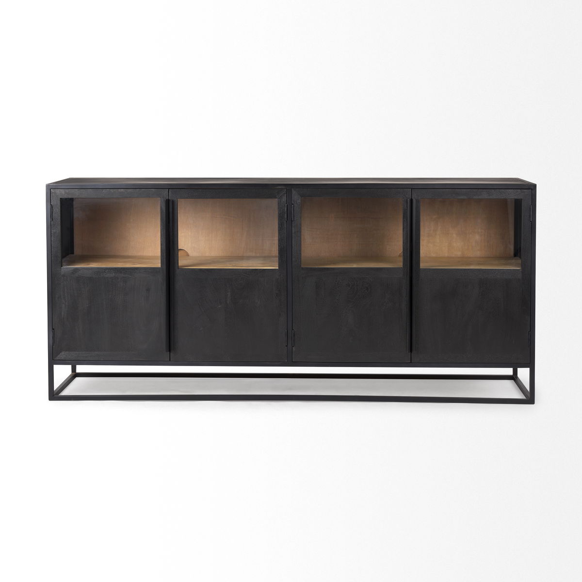 Sloan 80.0L x 17.0W x 36.0H Black Wood with Black Metal Frame Sideboard, Sideboards & Buffet by Mercana, 80" length x 18.75" width x 36.25" height View 6