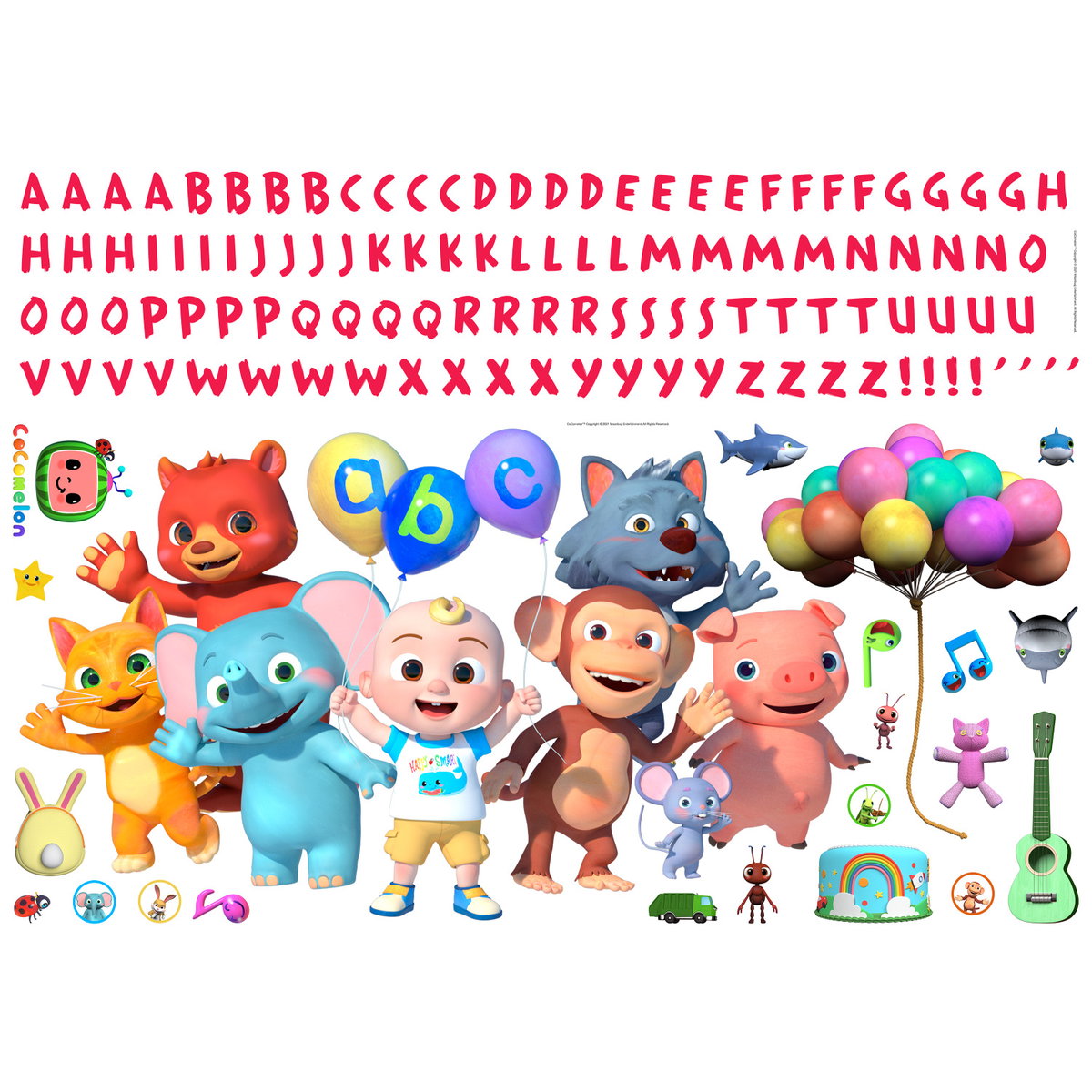 Cocomelon Giant Wall Decals With Alphabet, by York Wall, 3' length x 1'5.25" width x 1.23" depth