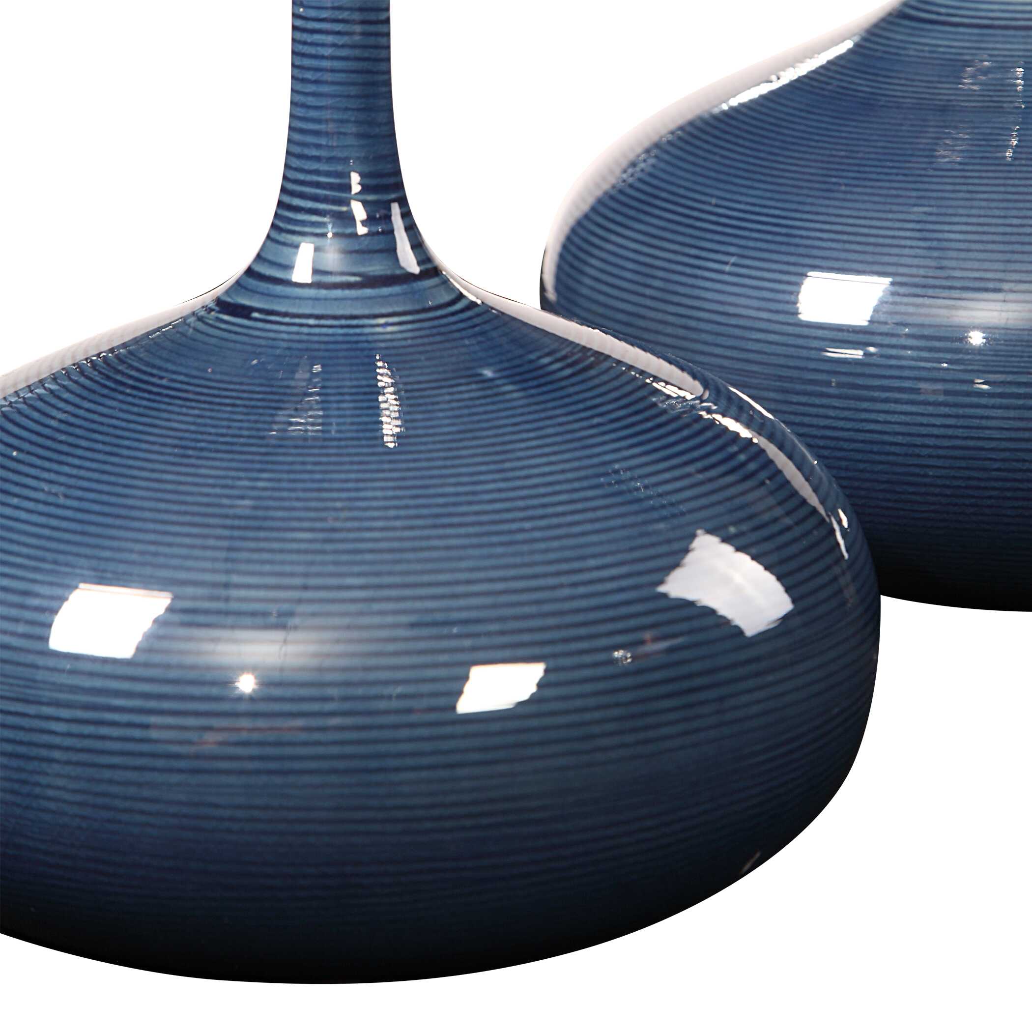 Zayan Blue Vases Set/2, Decorative by Uttermost, 9" width x 7.87" height x 9" depth View 3