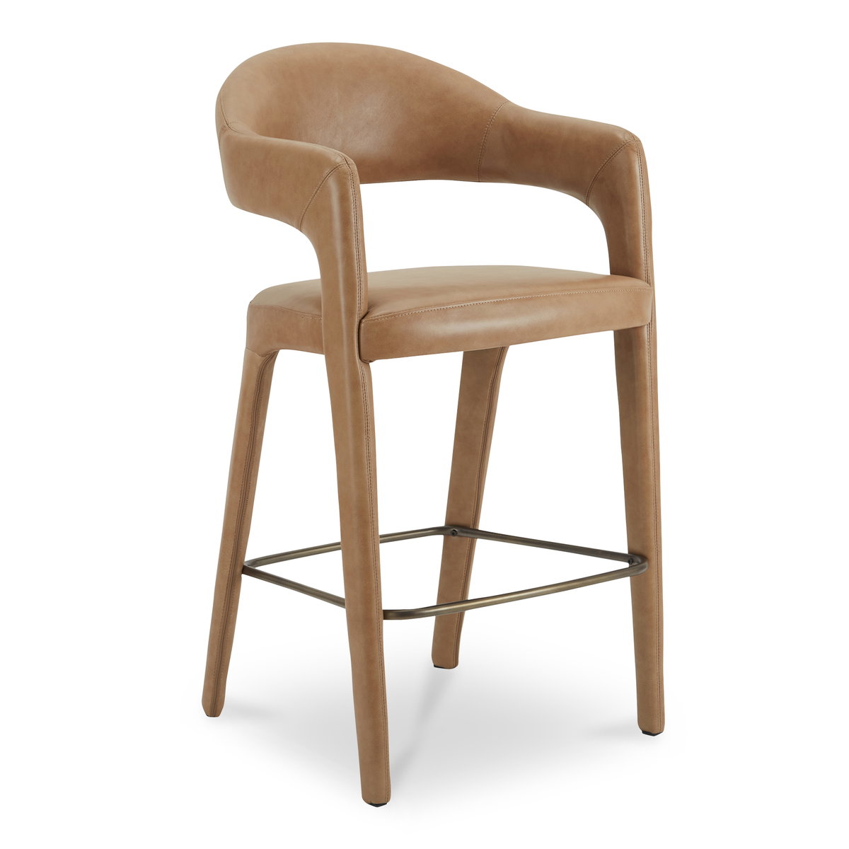 Martens Bar Stool Brown Leather, Counter & Bar Stool by Moe's Home, 23.6" width x 42.9" height x 23.3" depth View 2